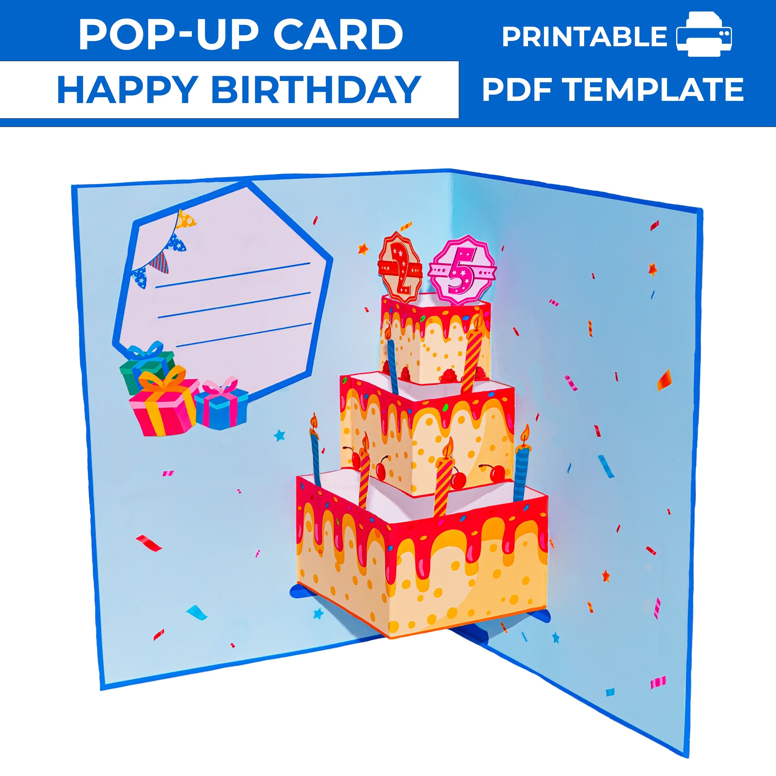 Birthday Pop up Card PDF Template Printable Birthday Cake Card 