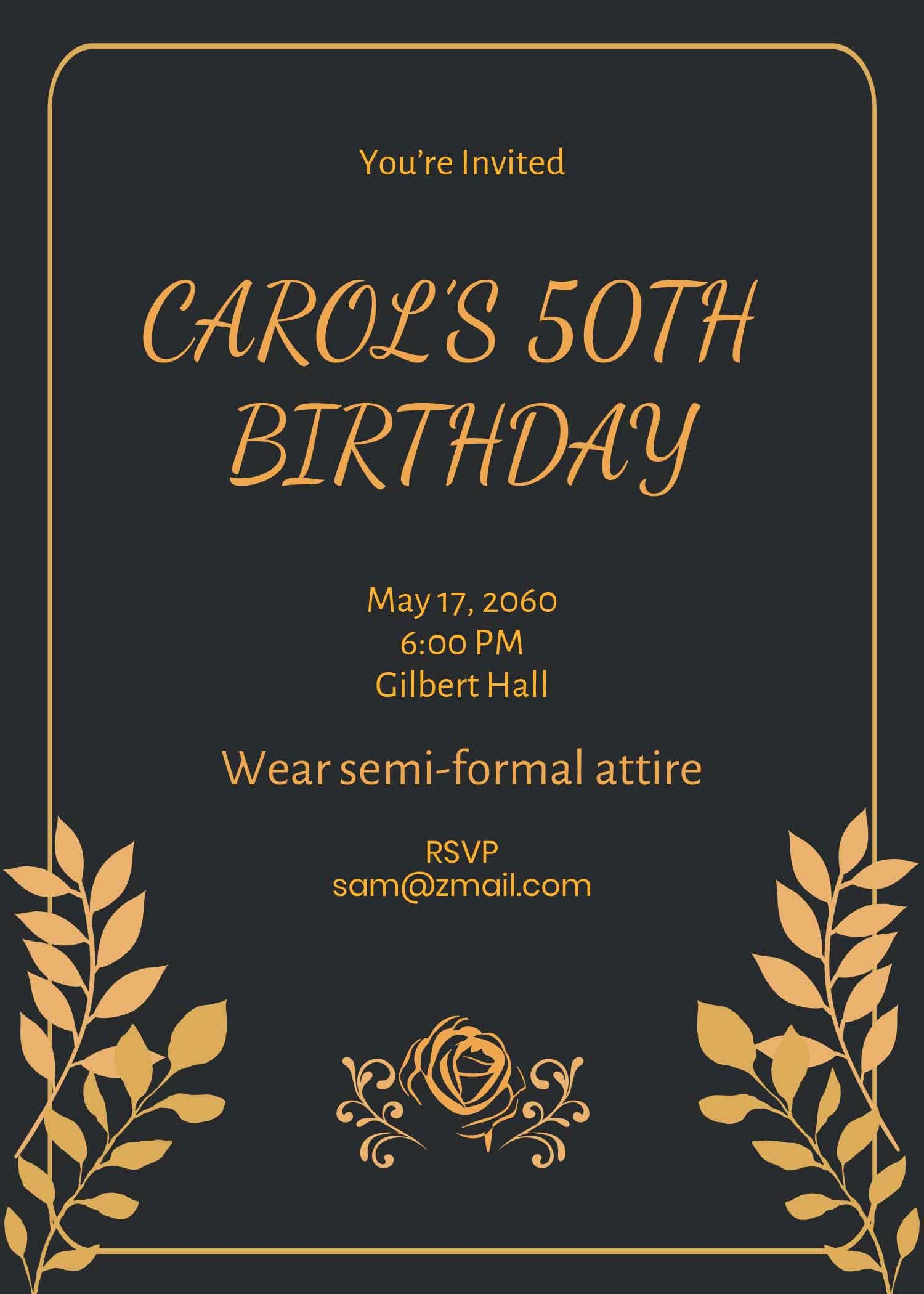 Black And Gold 50th Birthday Invitation Template In PSD Black And Gold 50th Birthday Invitation Template In PSD