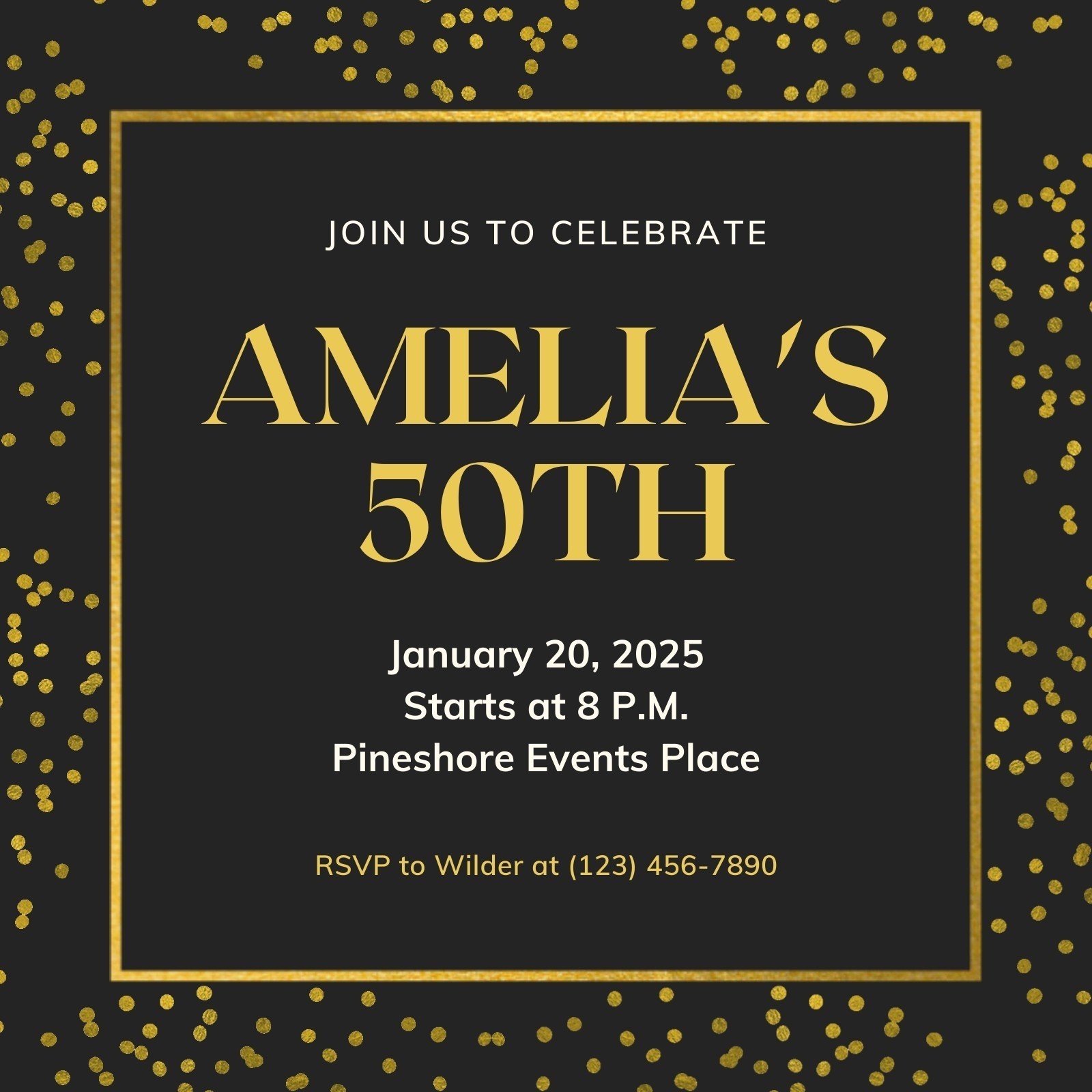 Black And Yellow Modern Elegant Birthday Animated Square Invitation