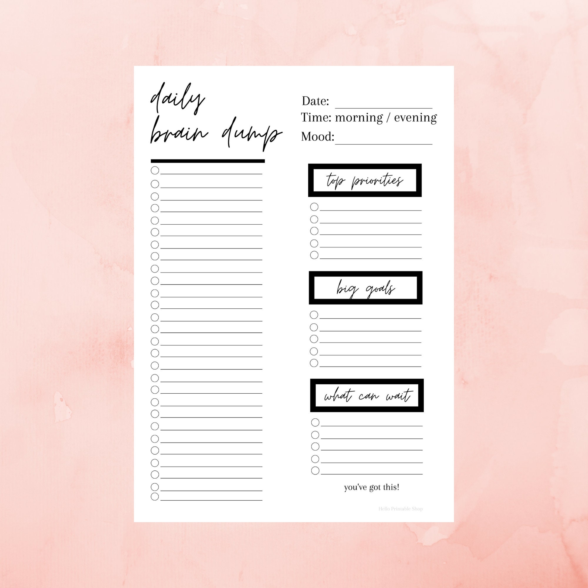 Brain Dump Printable Printable Brain Dump Planner Insert Etsy Brain Dump Printable Printable Brain Dump Planner Insert Etsy