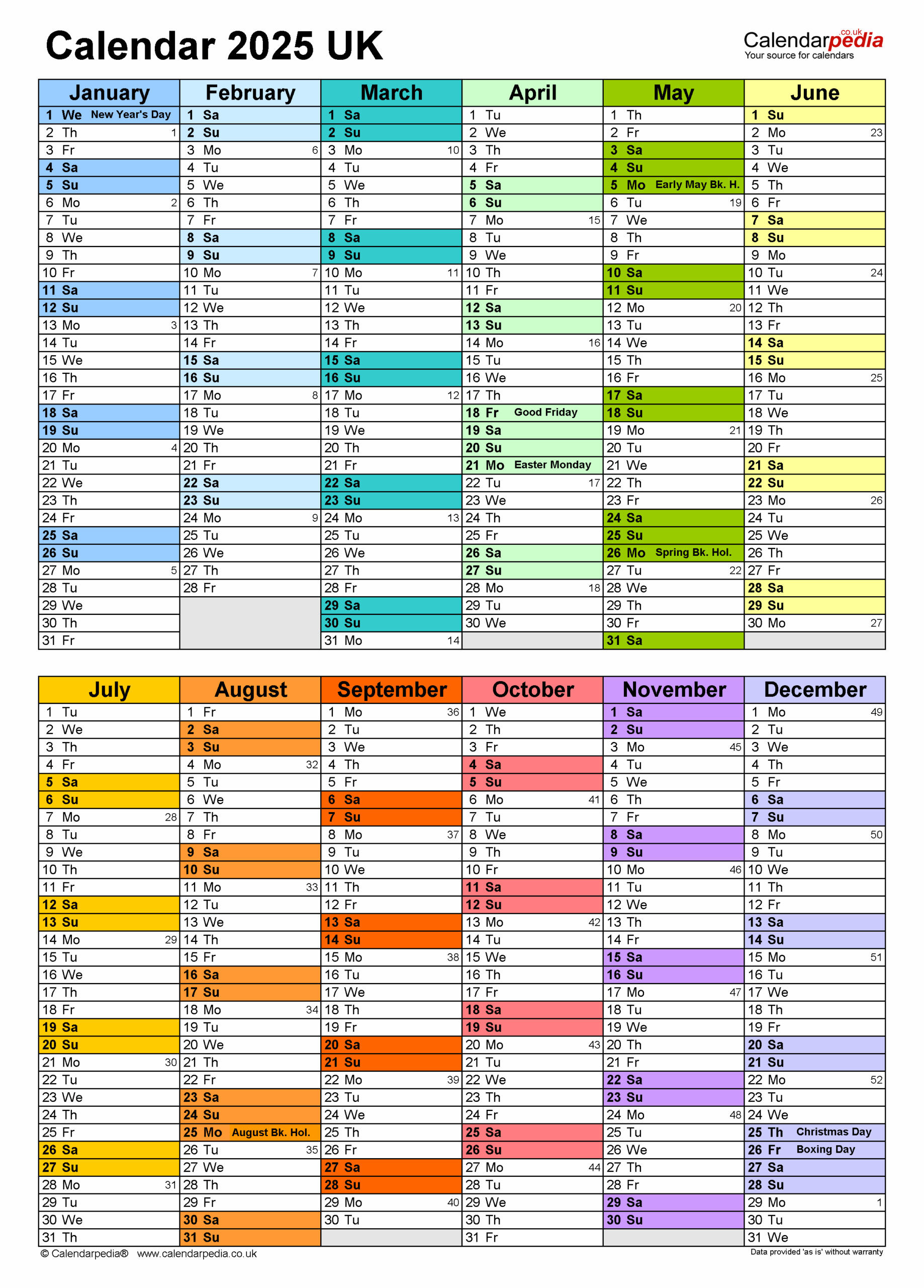 Calendar 2025 UK Free Printable Microsoft Word Templates