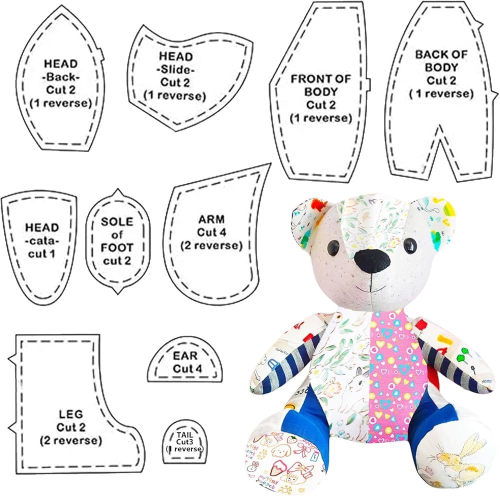 Carreuty Memory Bear Template Ruler 10 PCS 12 Inch Acrylic Memory Bear Template Pattern Kit With Instructions 2024 Newly Memory Bear Sewing Set DIY Sewing Quilting Memory Bear Patterns Christmas Gifts