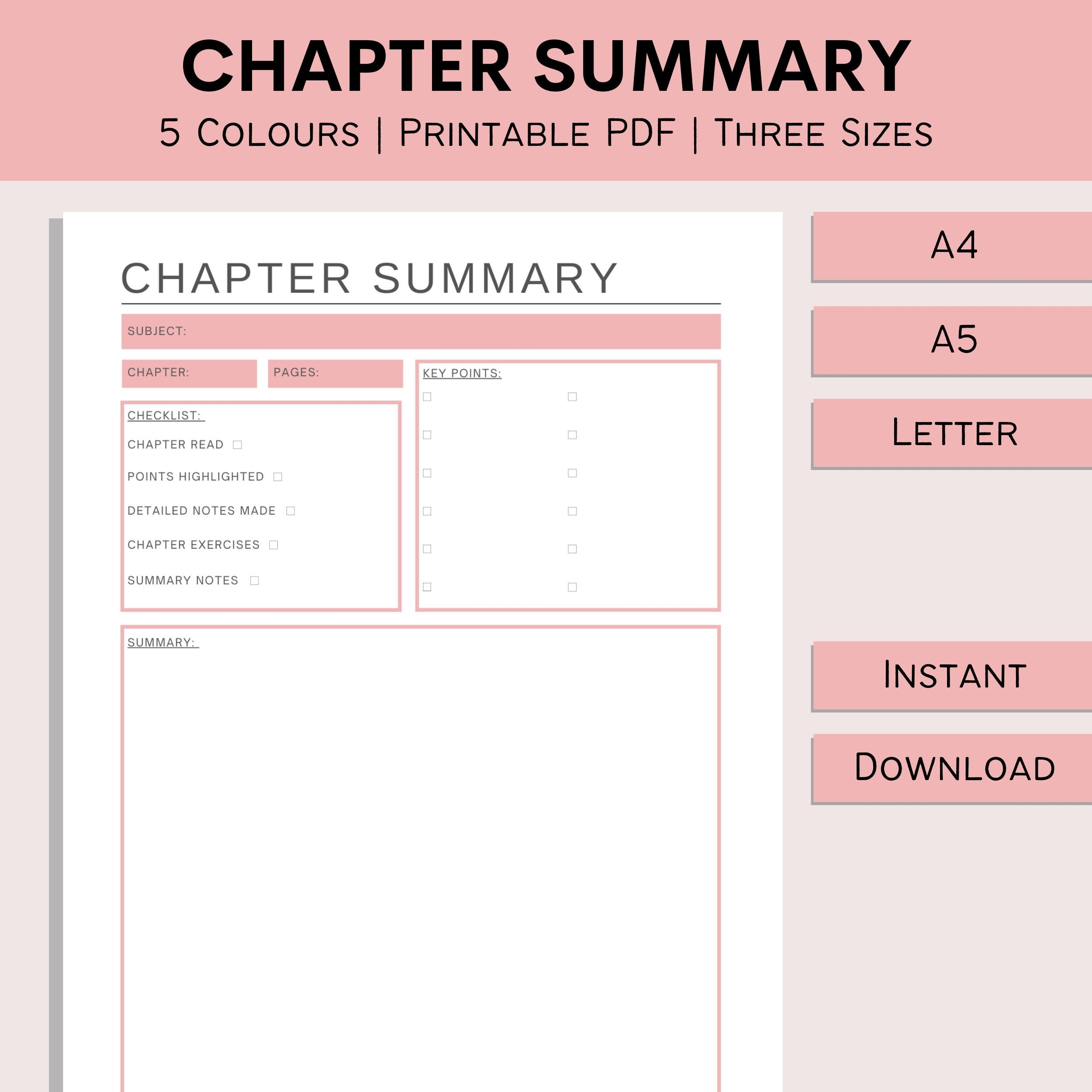 Chapter Summary Printable Note Taking Sheet College Reading  Chapter Summary Printable Note Taking Sheet College Reading