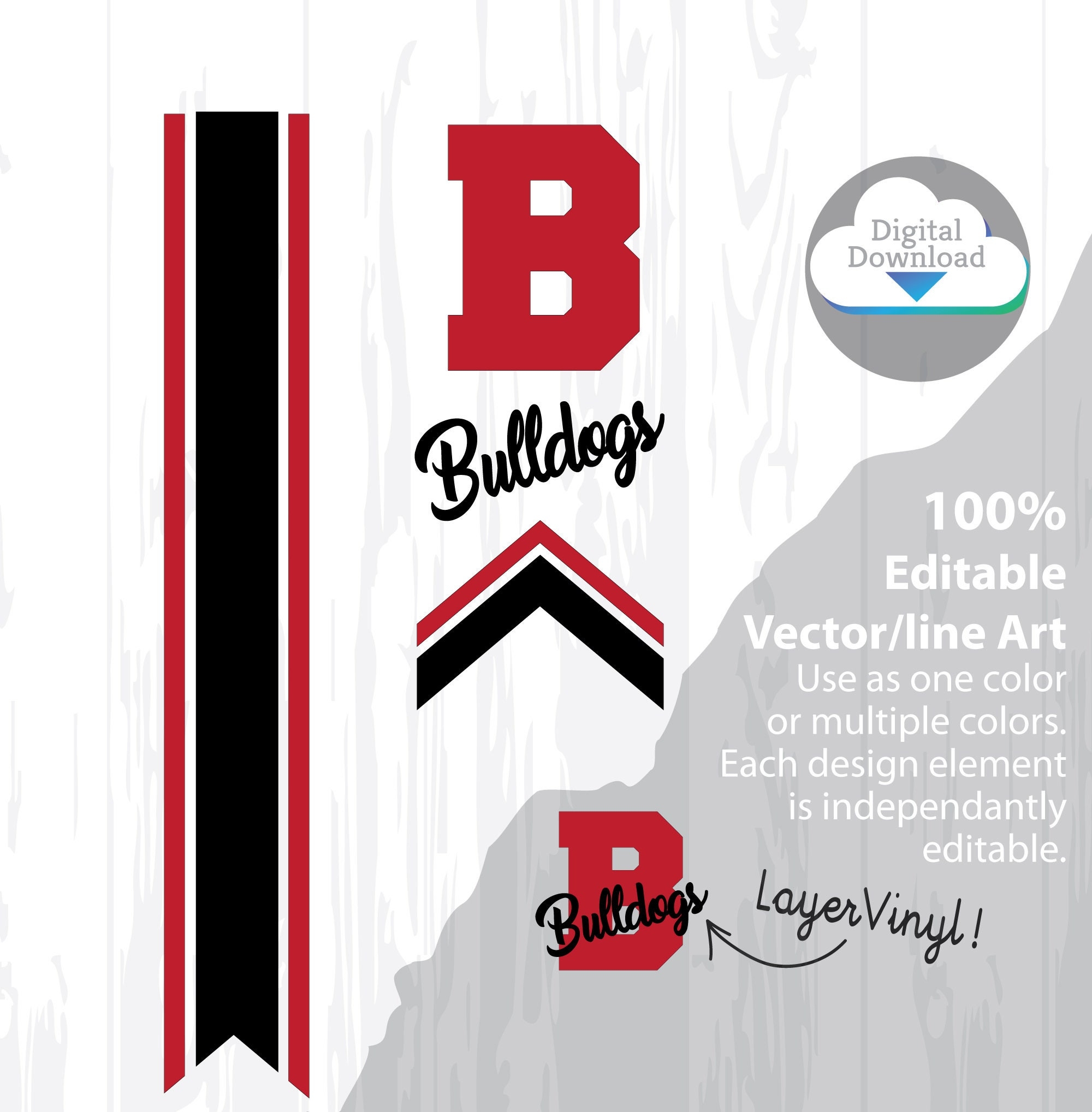 Cheer Bow Template BULLDOGS Stripes U0026 Arrow Tails Svg For Vinyl Heat Transfer 3 Layout 5 8 Tails FREE Printable PDF How To Make A Bow