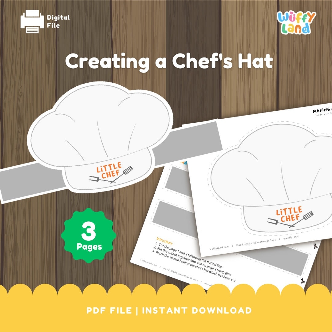 Chef Hat Printable Birthday Party Hat Baking Party Instant Download Dramatic Play Kitchen Accessory Pretend Cook Costume Etsy
