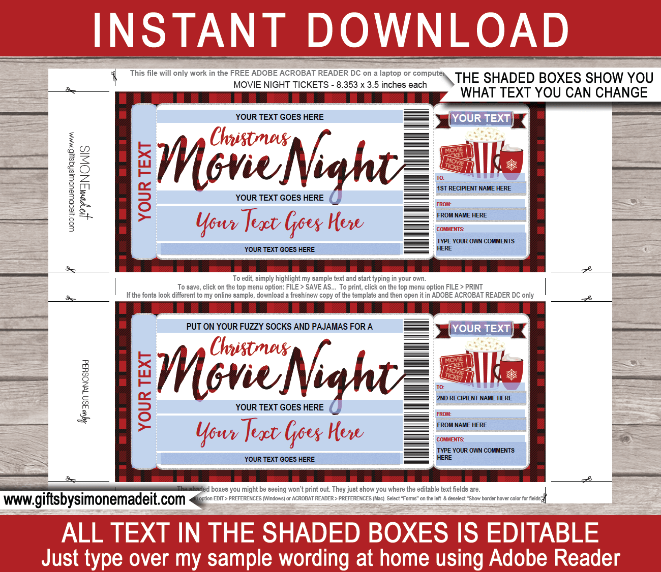 Christmas Family Movie Night Ticket Template Gift Voucher 