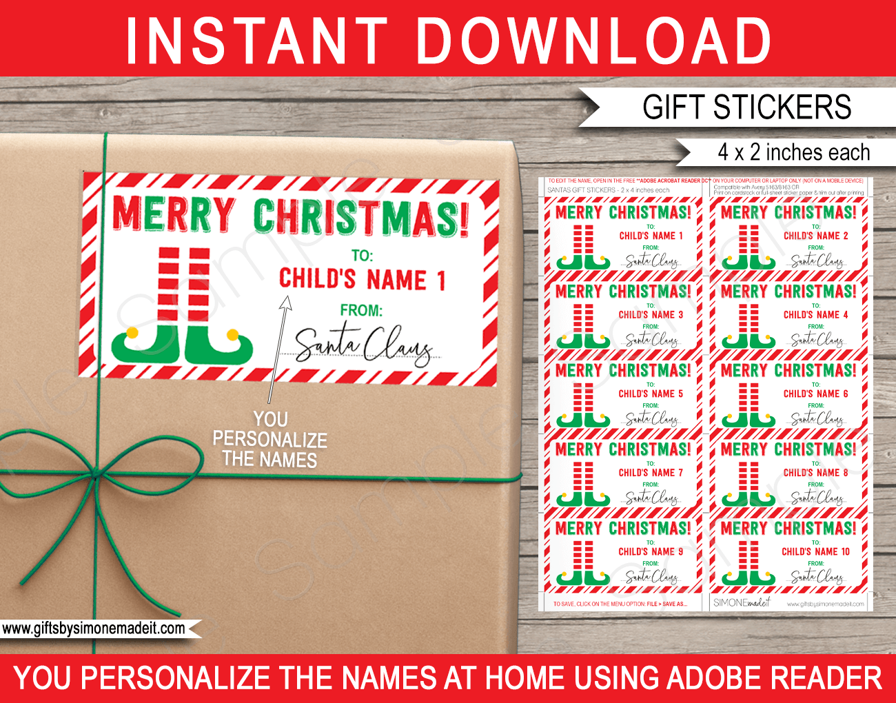 Christmas Gift Labels Template Elf Red U0026 Green
