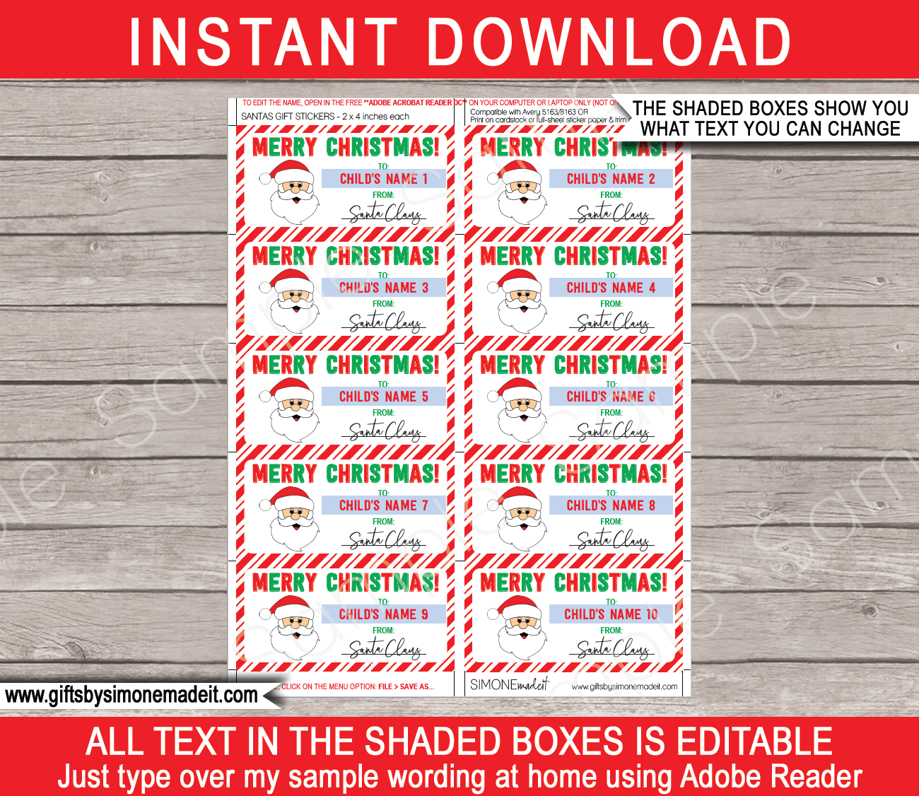 Christmas Gift Labels Template Santa Claus Red U0026 Green