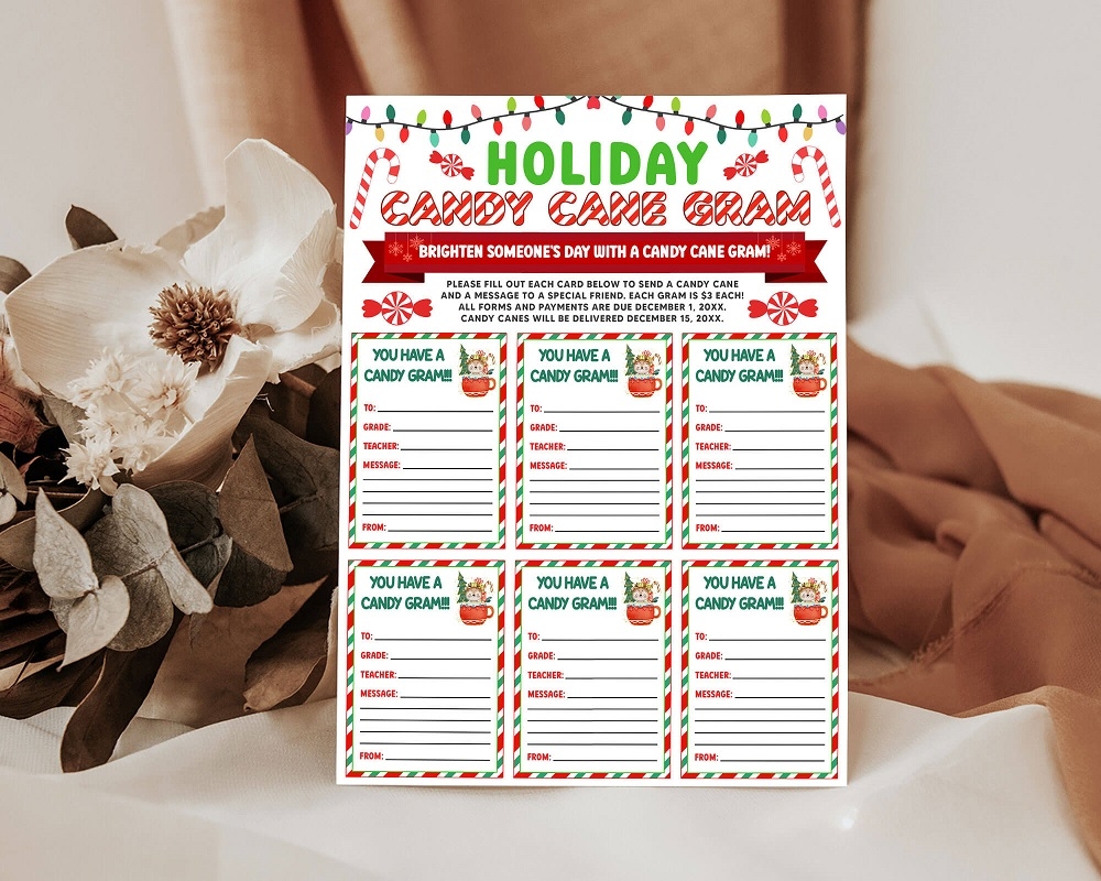 Christmas Holiday Candy Cane Gram Flyer Template School PTO PTA Xmas Fundraising Event Made By Teachers
