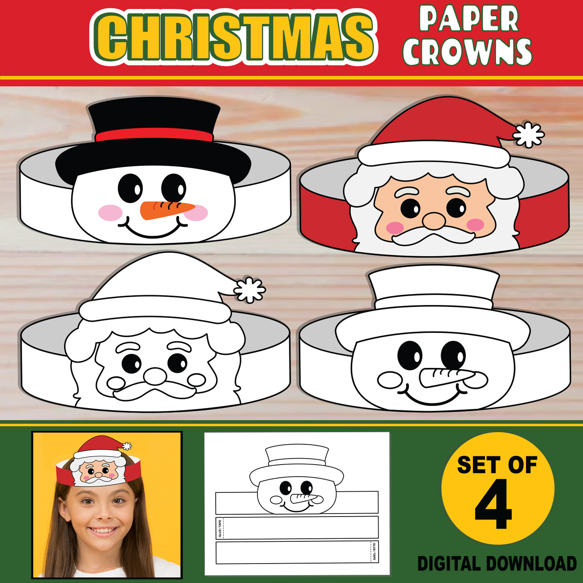 Christmas Paper Crowns For Kids PRINTABLE Paper Hat Headbands 