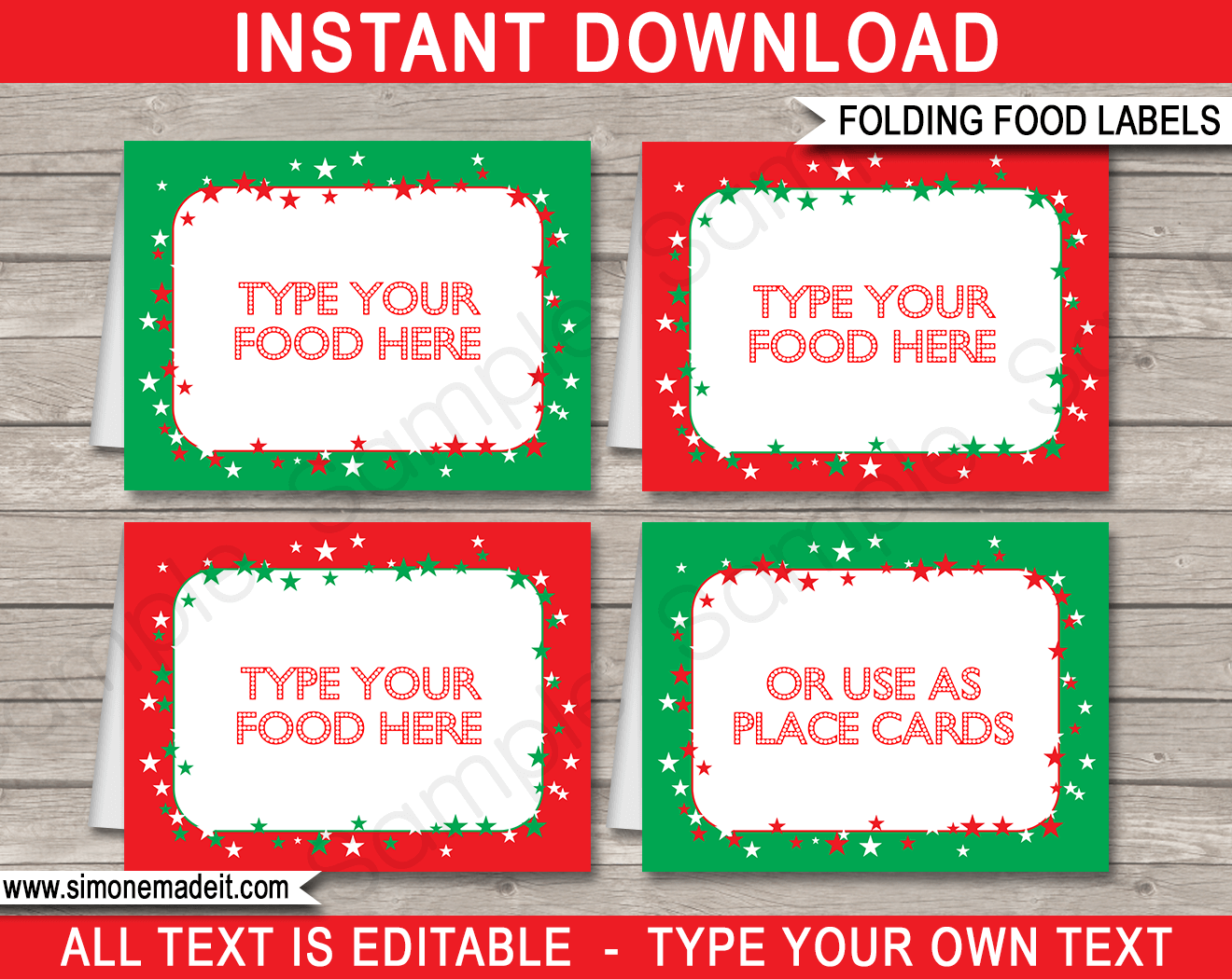Christmas Party Food Labels Template Red U0026 Green