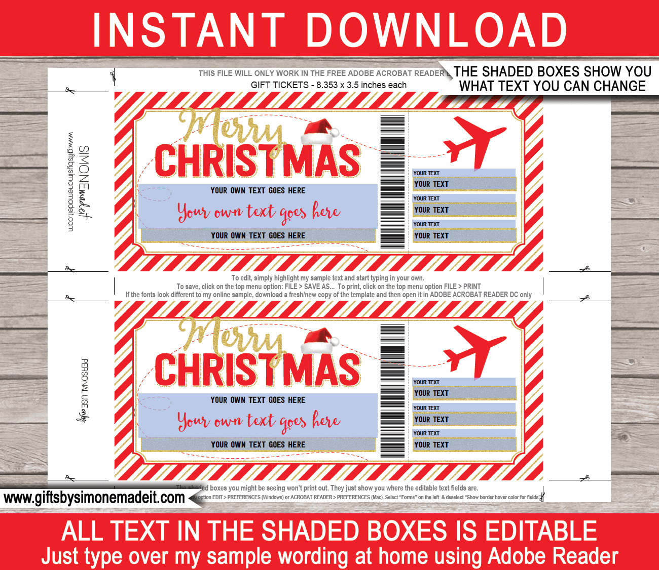 Christmas Plane Ticket Voucher Template Red U0026 Gold