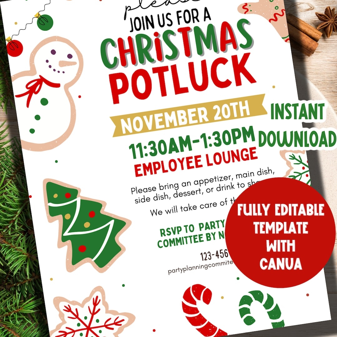 Christmas Potluck Flyer EDITABLE Christmas Potluck Invitation