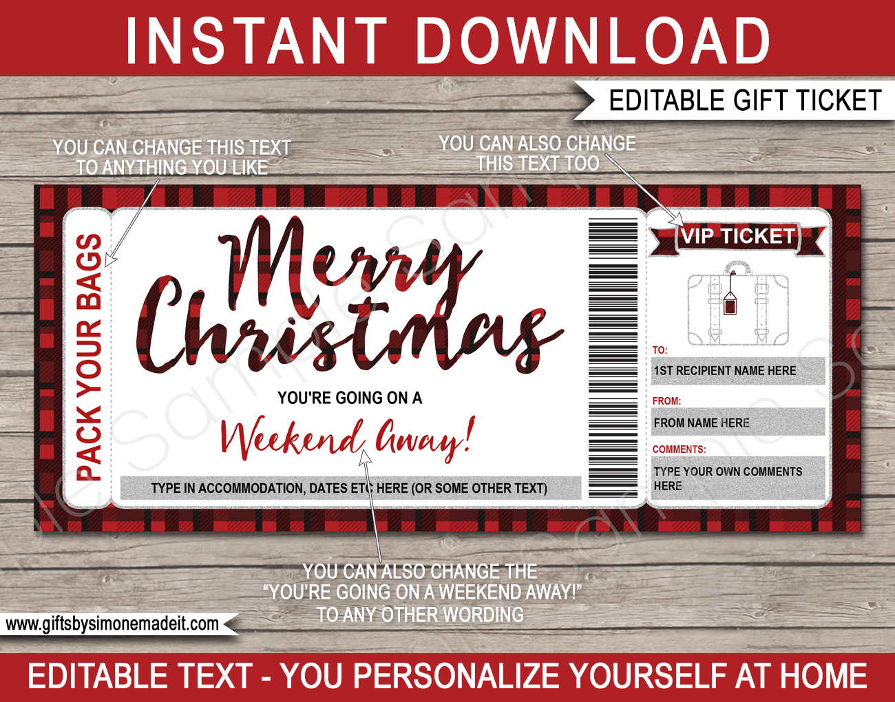 Christmas Weekend Away Travel Voucher Template Surprise Getaway