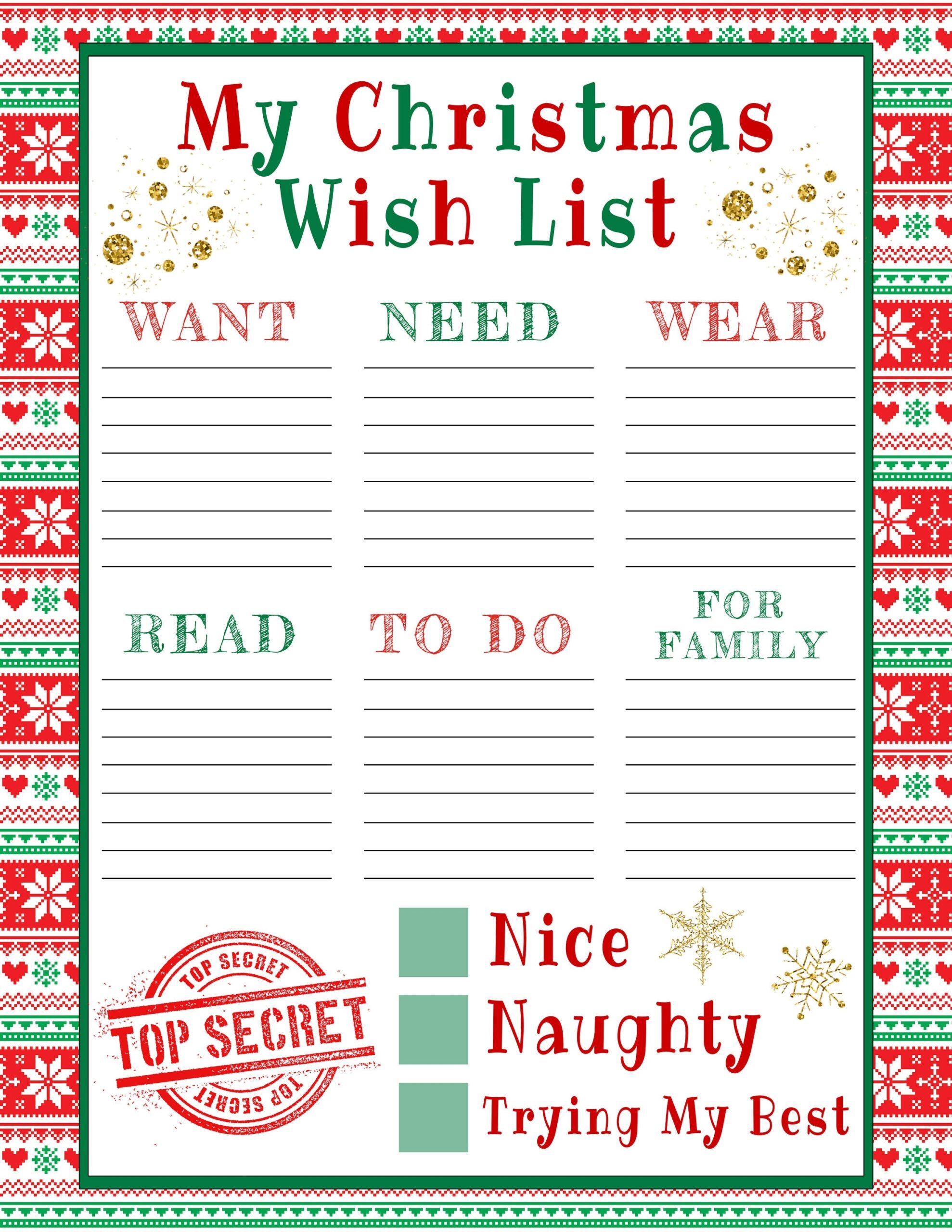 Christmas Wish List Printable Template For Kids Editable Holiday 