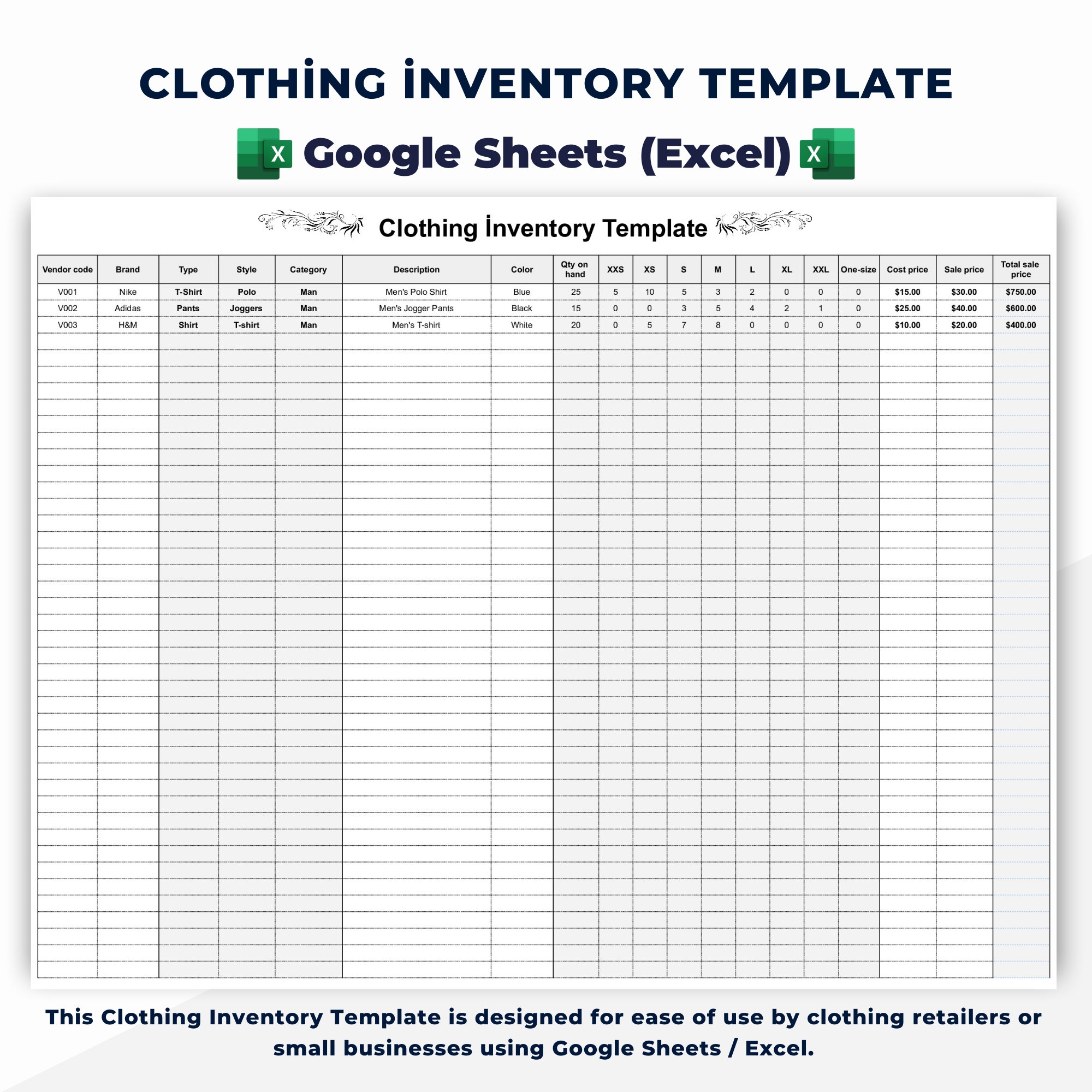 Clothing Inventory Template Google Sheets excel Template Etsy