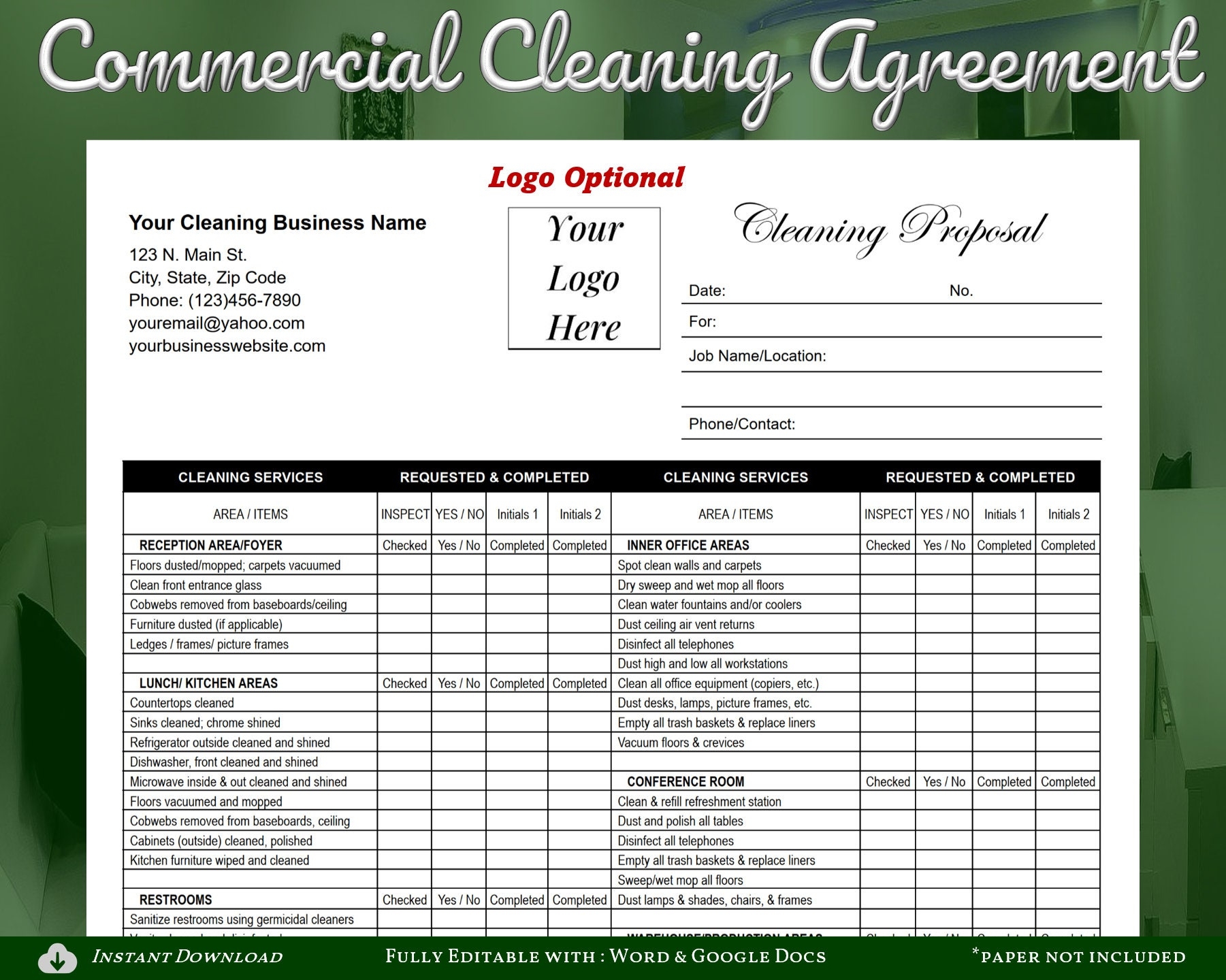 Printable Free Cleaning Proposal Template