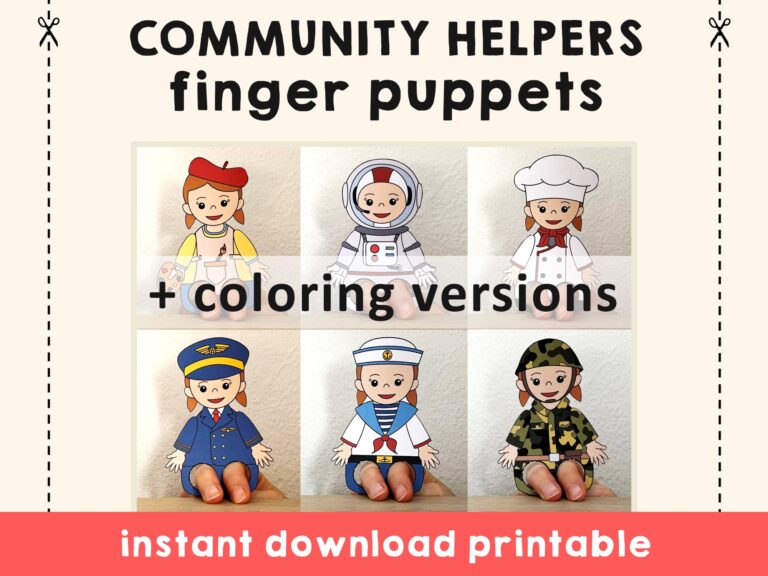 Community Helpers Paper Craft Printable Finger Puppet Template Kids Craft Career Day Birthday Party Coloring Puppet Printable Download Etsy