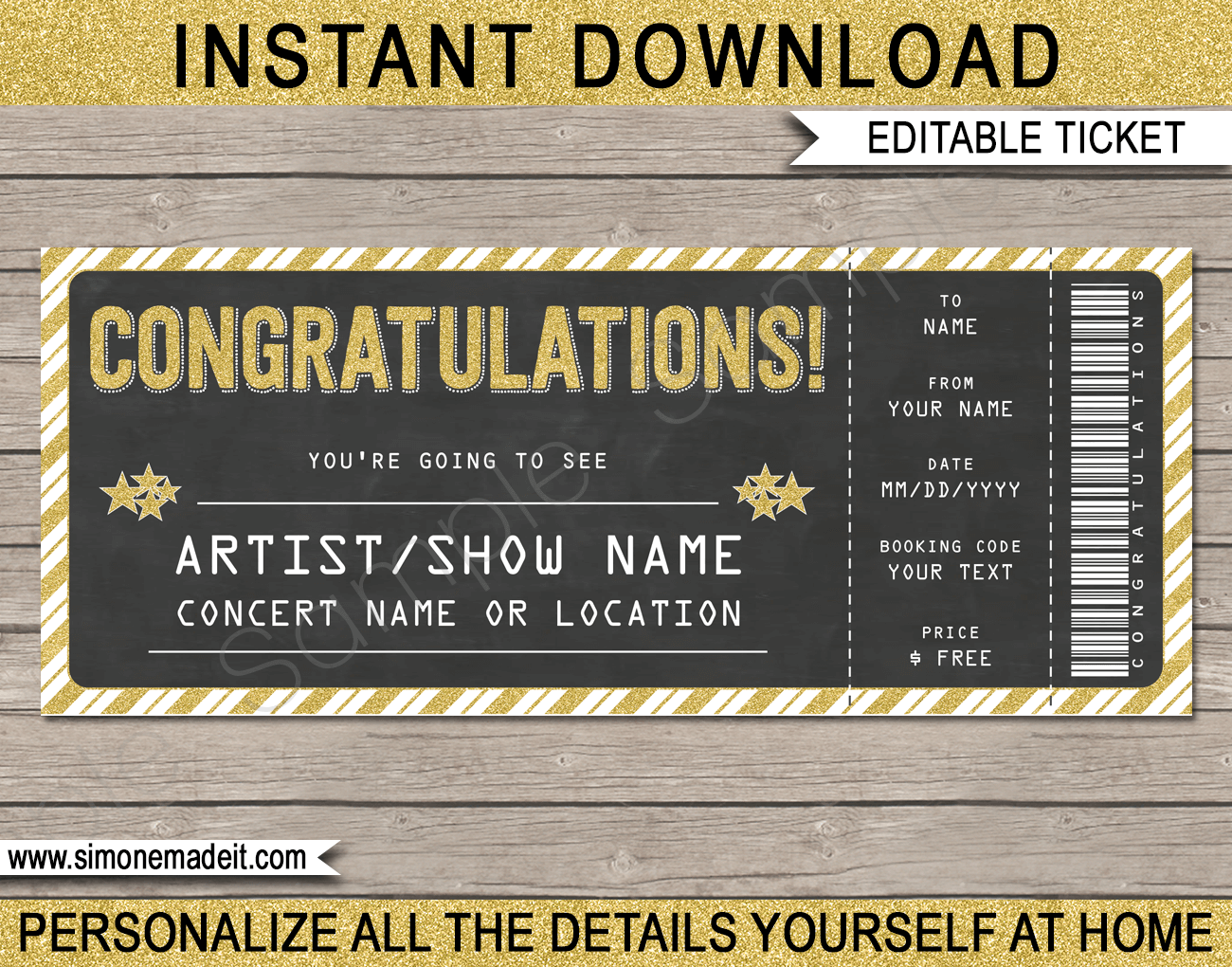 Congratulations Concert Ticket Template Printable Gift Voucher