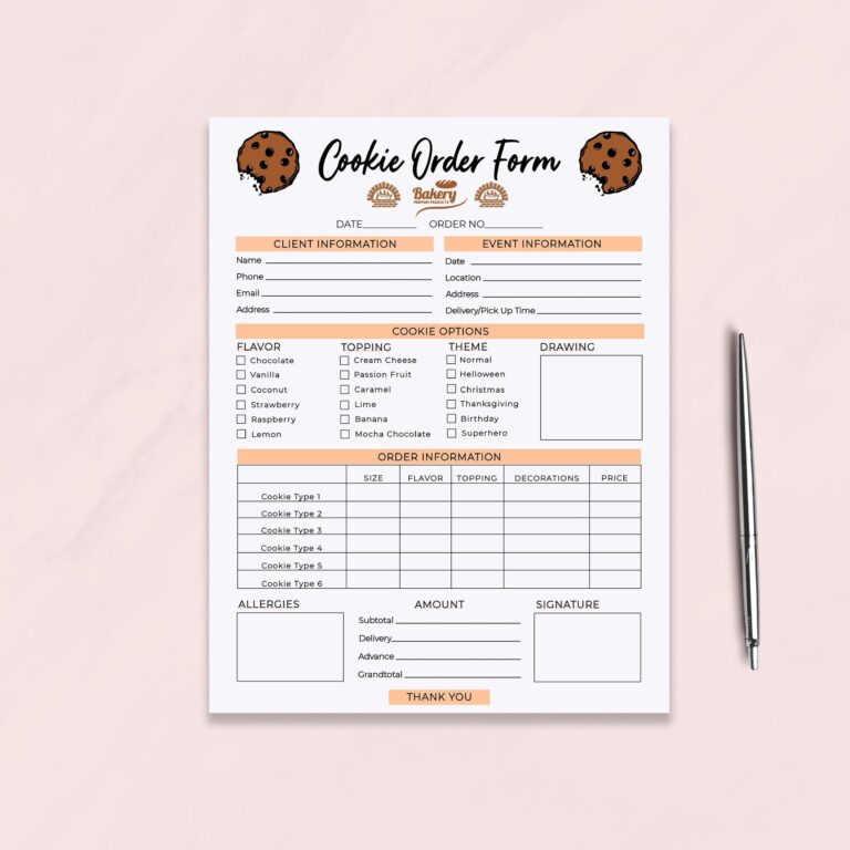 Cookie Order Form Template Bakery Order Form Receipt Small Business Invoice Form Editable Cake Order Forms Instant Download DTP 004 Etsy