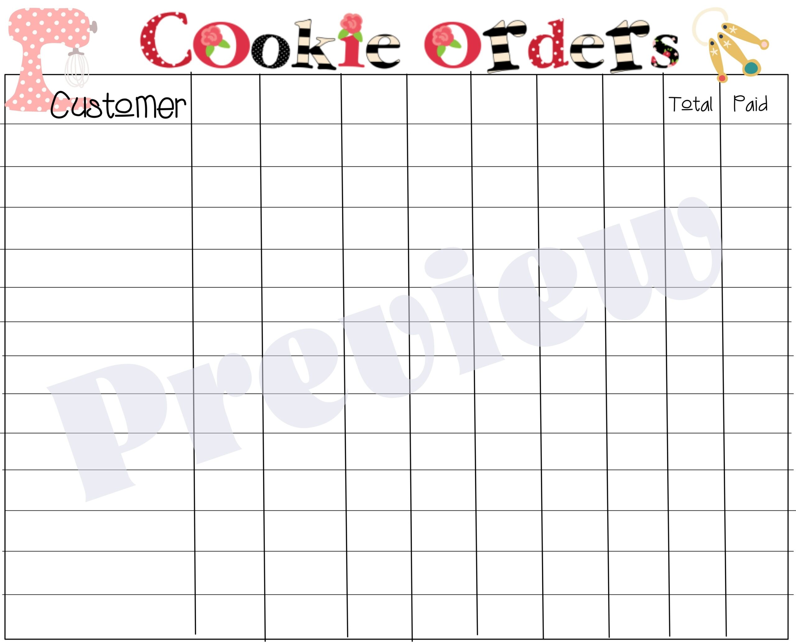 Cookie Orders Sheet