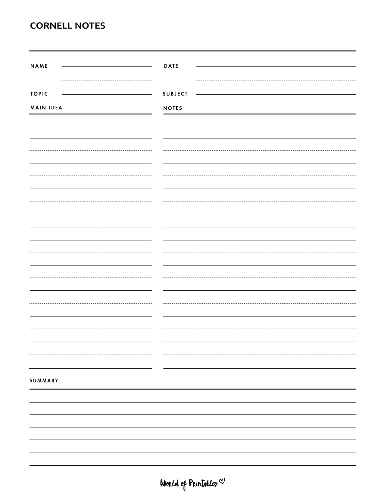 Cornell Notes Templates World Of Printables