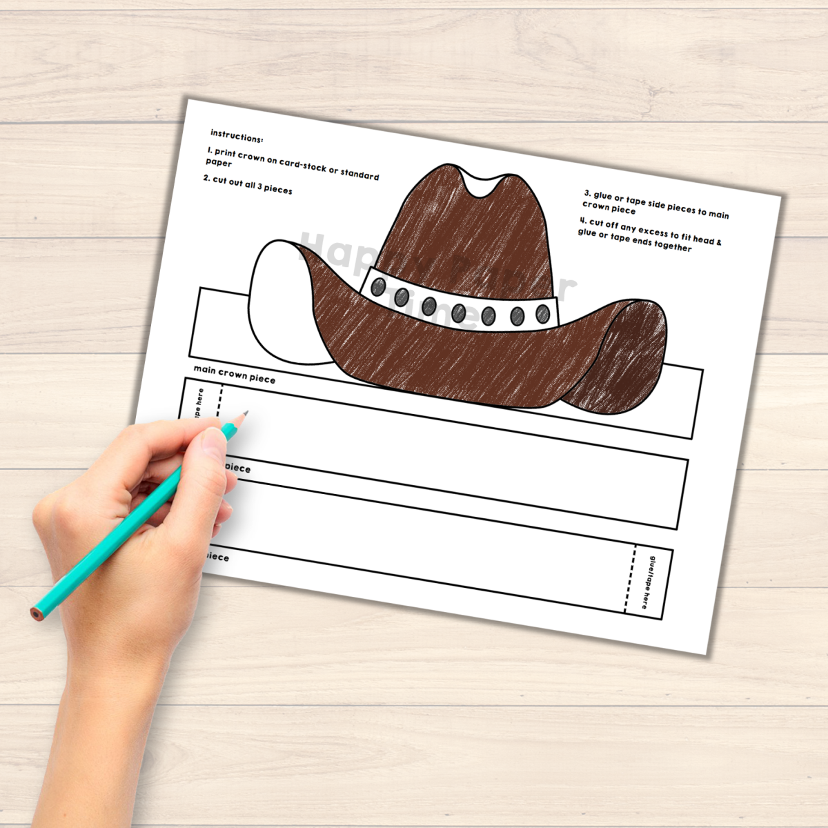 Cowboy Hat Paper Crown Printable Wild West Coloring Craft Activity For Kids