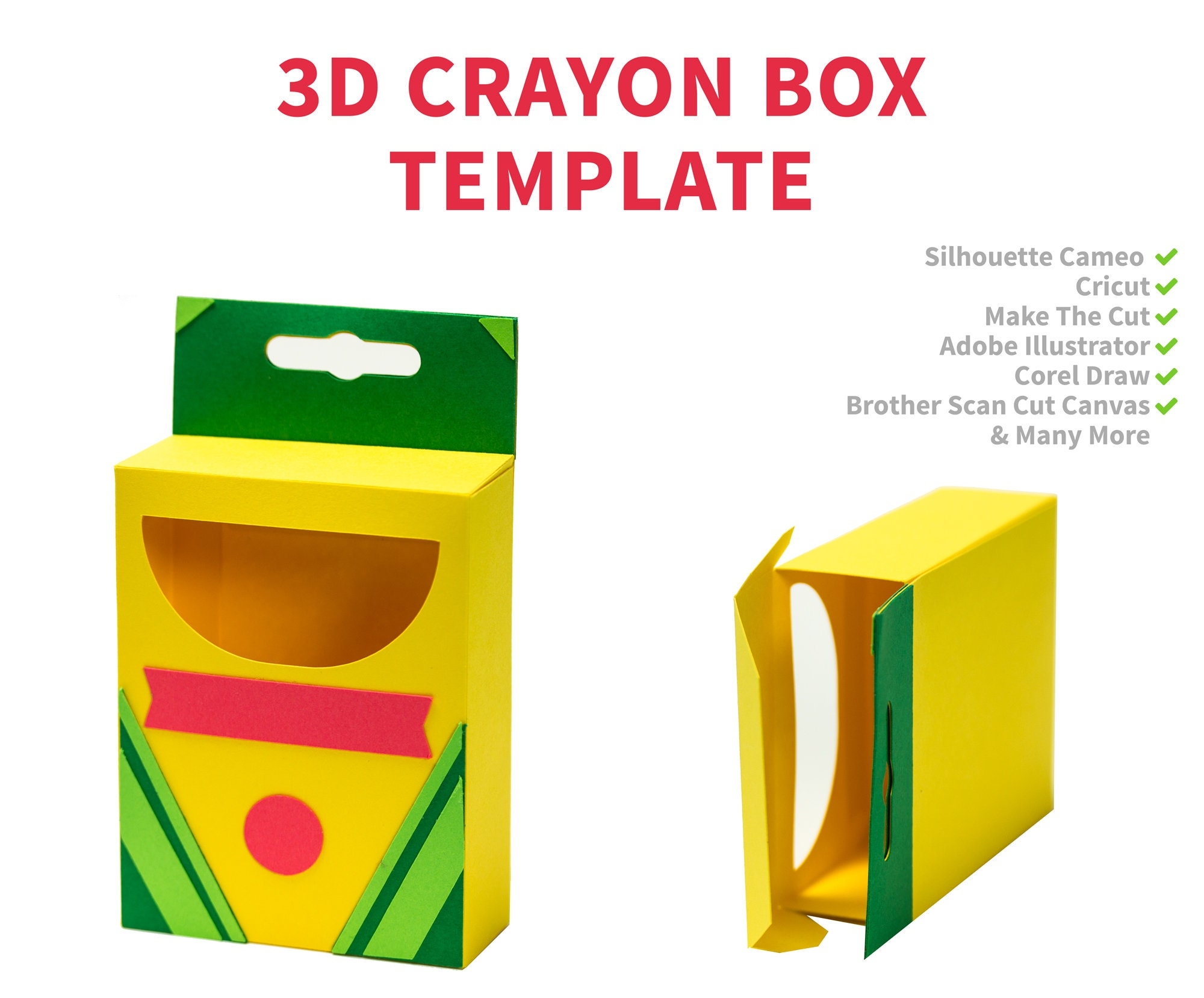 Crayon Box Template 3D Crayon Box Template Crayon Box Favor Box SVG DXF PDF Etsy