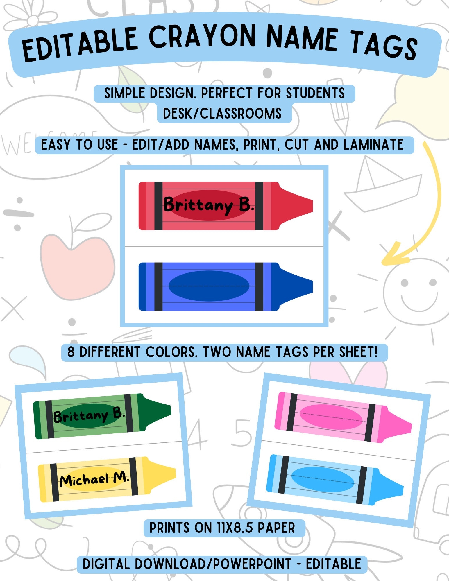 Crayon Name Tags editable Version Etsy