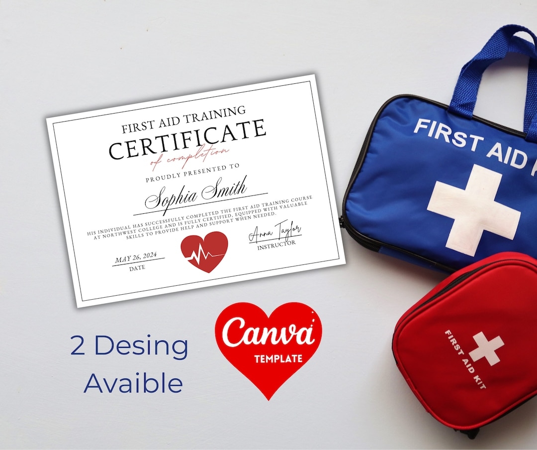 Customizable Certificate Of Completion first Aid Training Course 