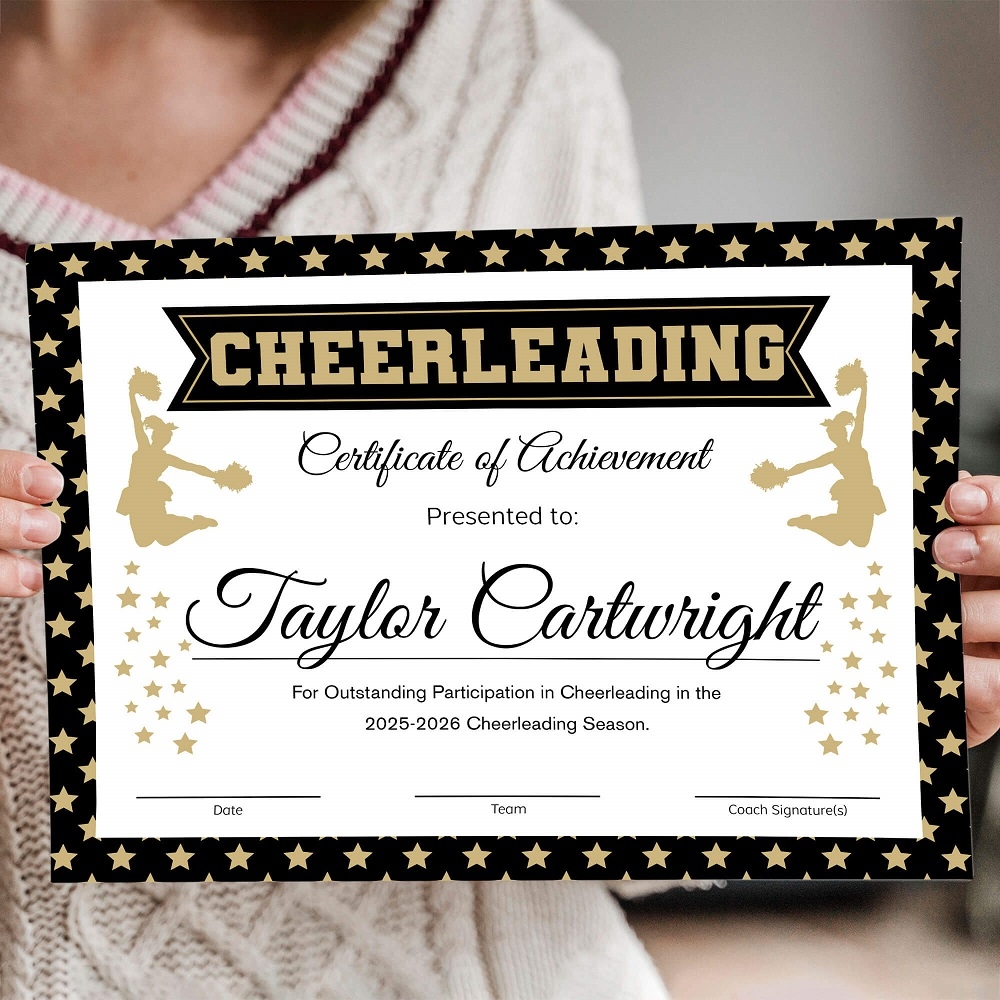 Customizable Cheerleading Certificate Gold And Black Cheerleader Sports Award Made By Teachers Customizable Cheerleading Certificate Gold And Black Cheerleader Sports Award Made By Teachers