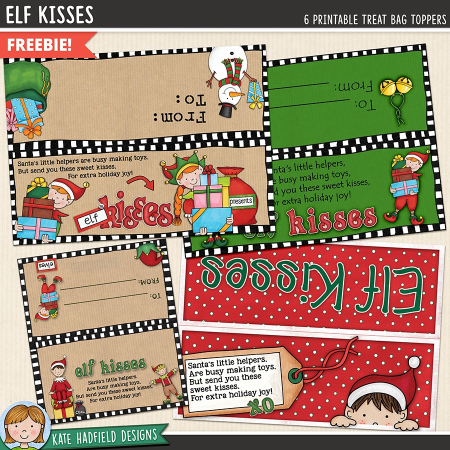 Cute Elf Kisses Treat Bag Topper Printable Cute Elf Kisses Treat Bag Topper Printable