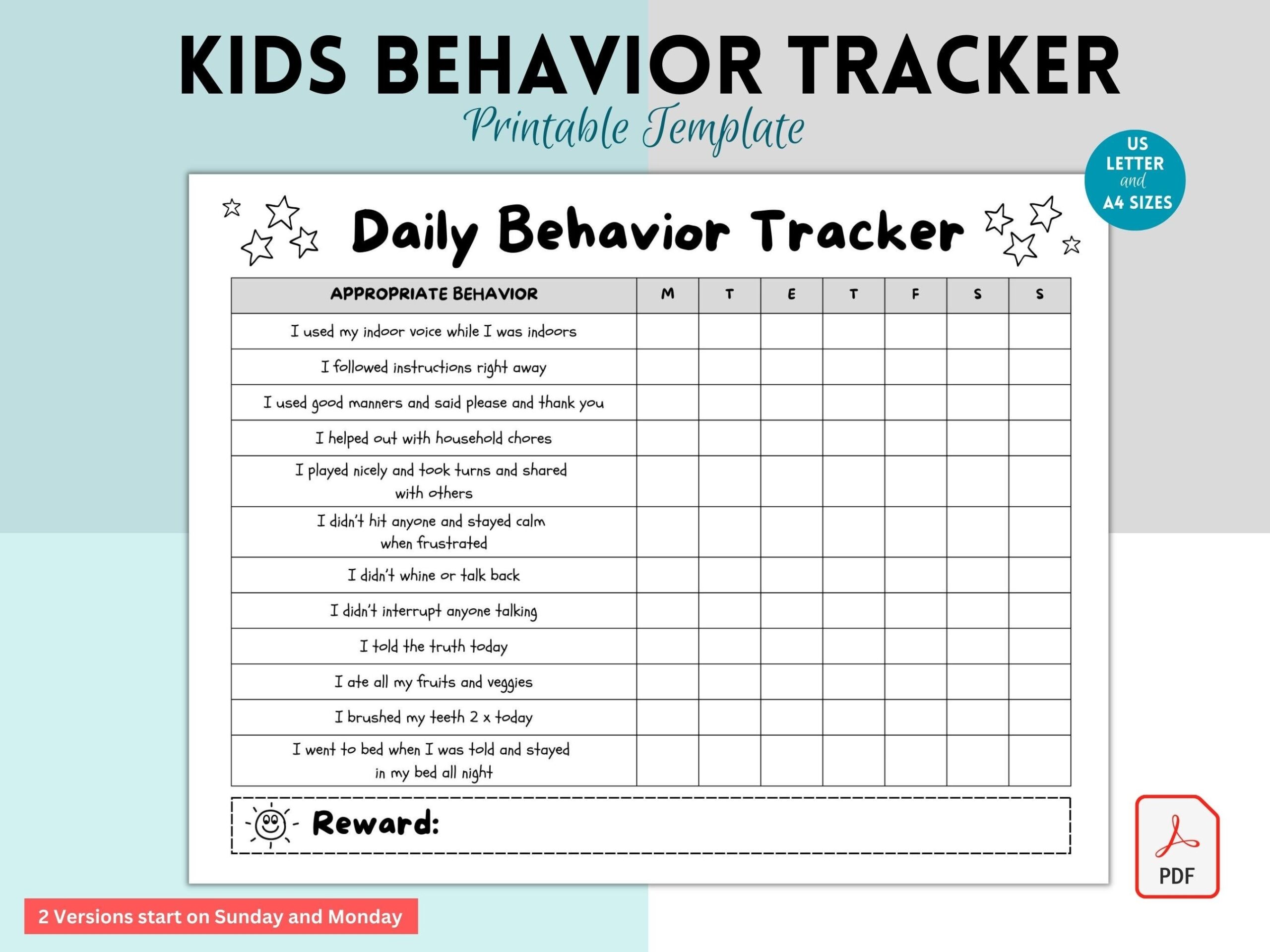 Daily Behavior Chart For Kids Printable Good Behavior Tracking Children Behavior Chart Kid s Reward Chart Chore Checklist Etsy