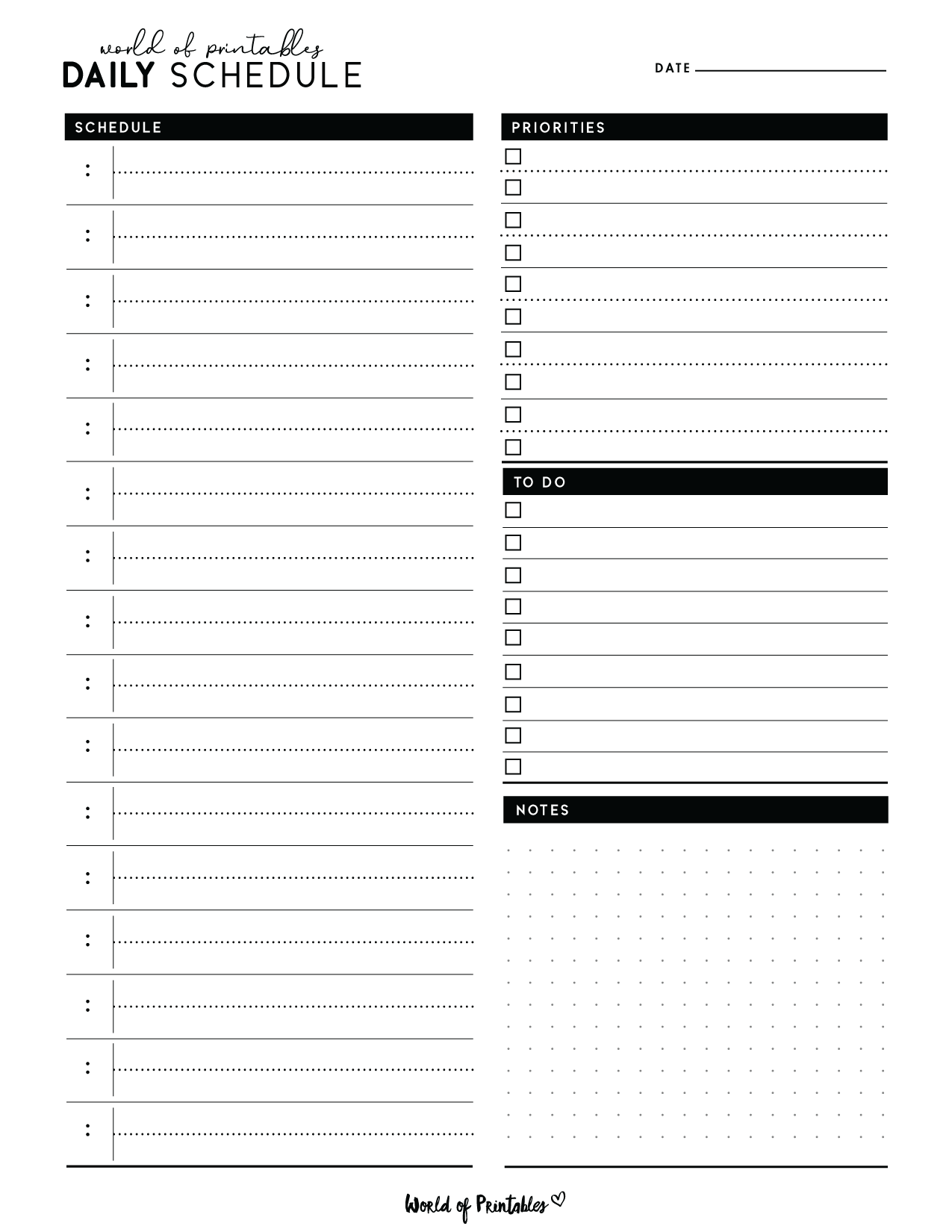 Daily Schedule Templates World Of Printables Daily Schedule Templates World Of Printables