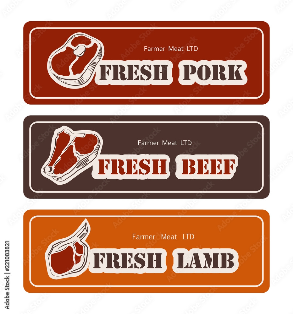 Design Template Of Meat Food Label Stickers For Beef Pork And Lamb Products Vector Illustration Stock Vector Adobe Stock