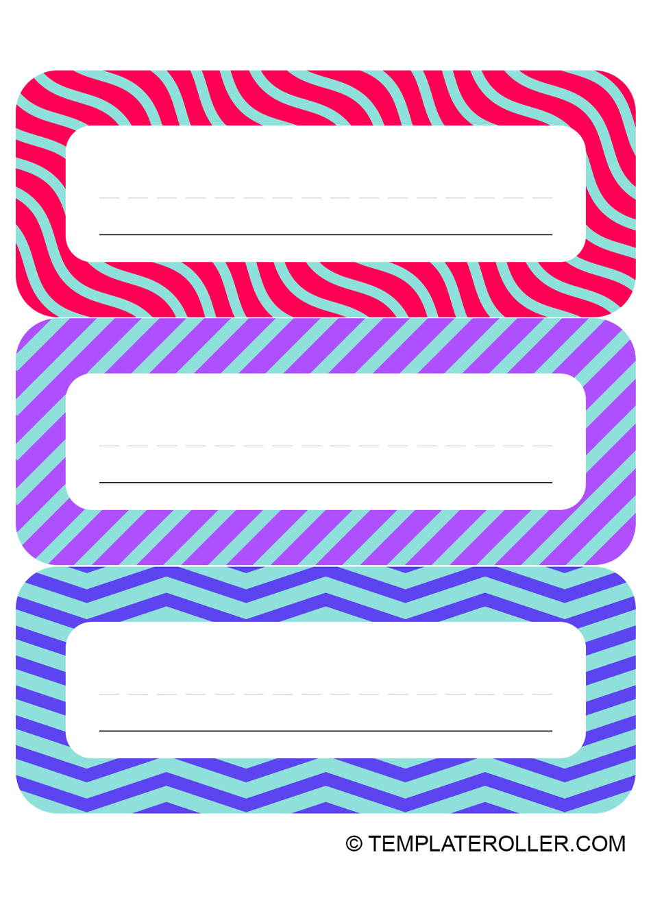 Desk Name Tag Template Red Violet Blue Download Printable PDF 