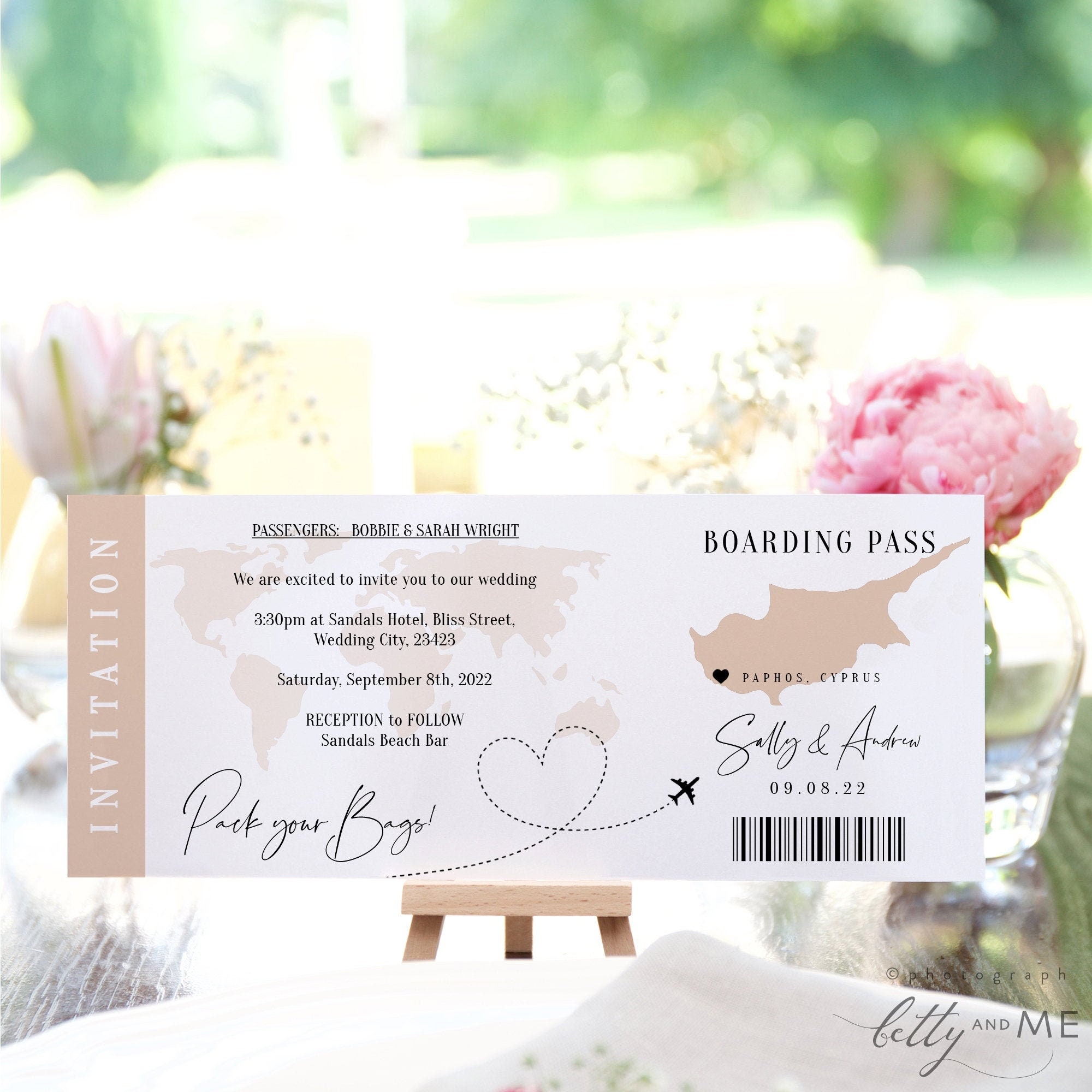 Destination Cyprus Boarding Pass Wedding Invitation Printable 