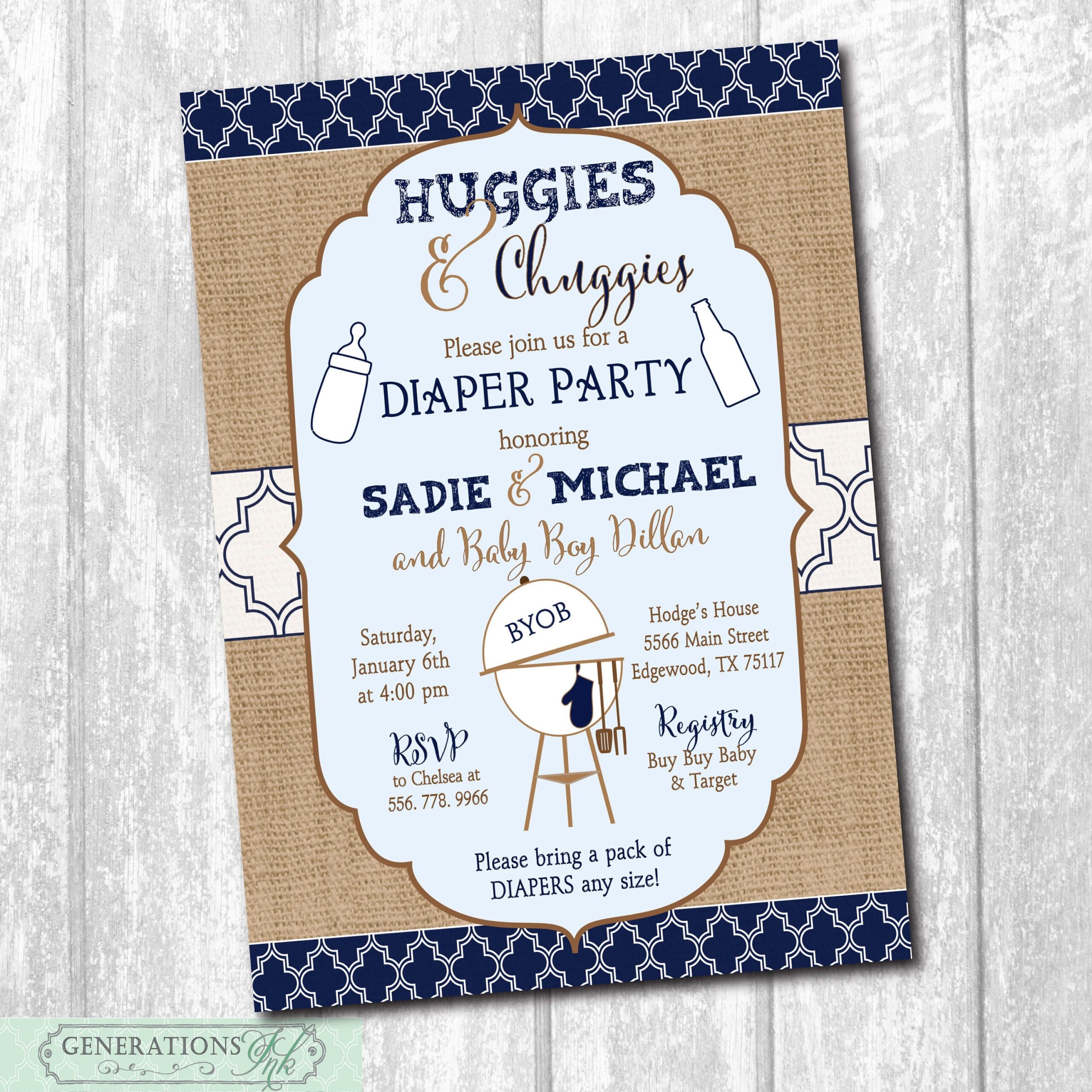 Diaper Baby Shower Invitation Printable Digital File Couples Baby Shower Huggies And Chuggies Beer And Diapers Wording Can Be Changed