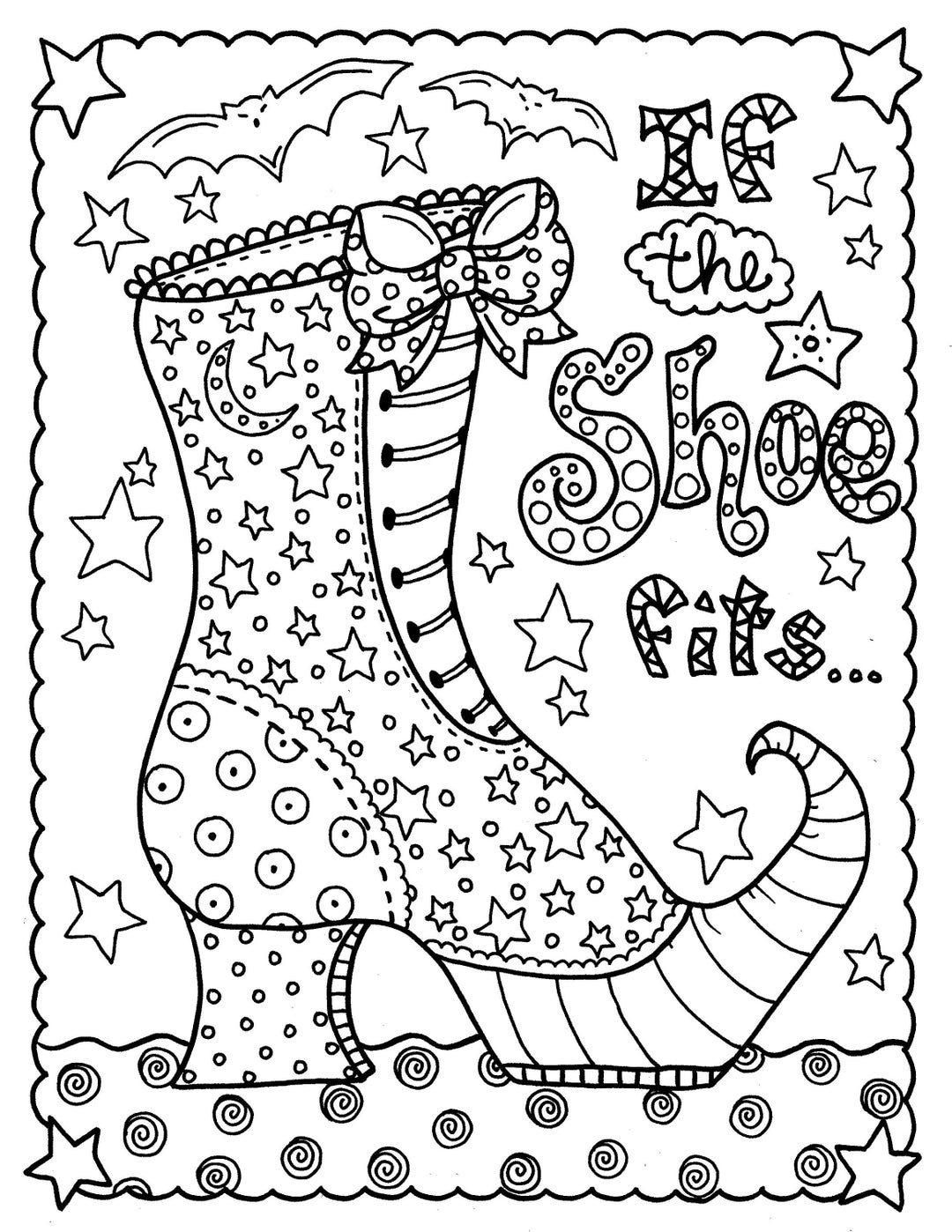 Digital Download Witch Shoe Halloween Coloring Page Instant Download Digital Fun Coloring Adult Coloring Etsy UK