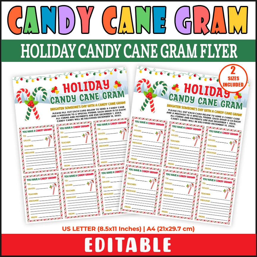 DIY Holiday Candy Cane Gram Flyer Template Xmas School PTO PTA Fundraising Event Made By Teachers DIY Holiday Candy Cane Gram Flyer Template Xmas School PTO PTA Fundraising Event Made By Teachers
