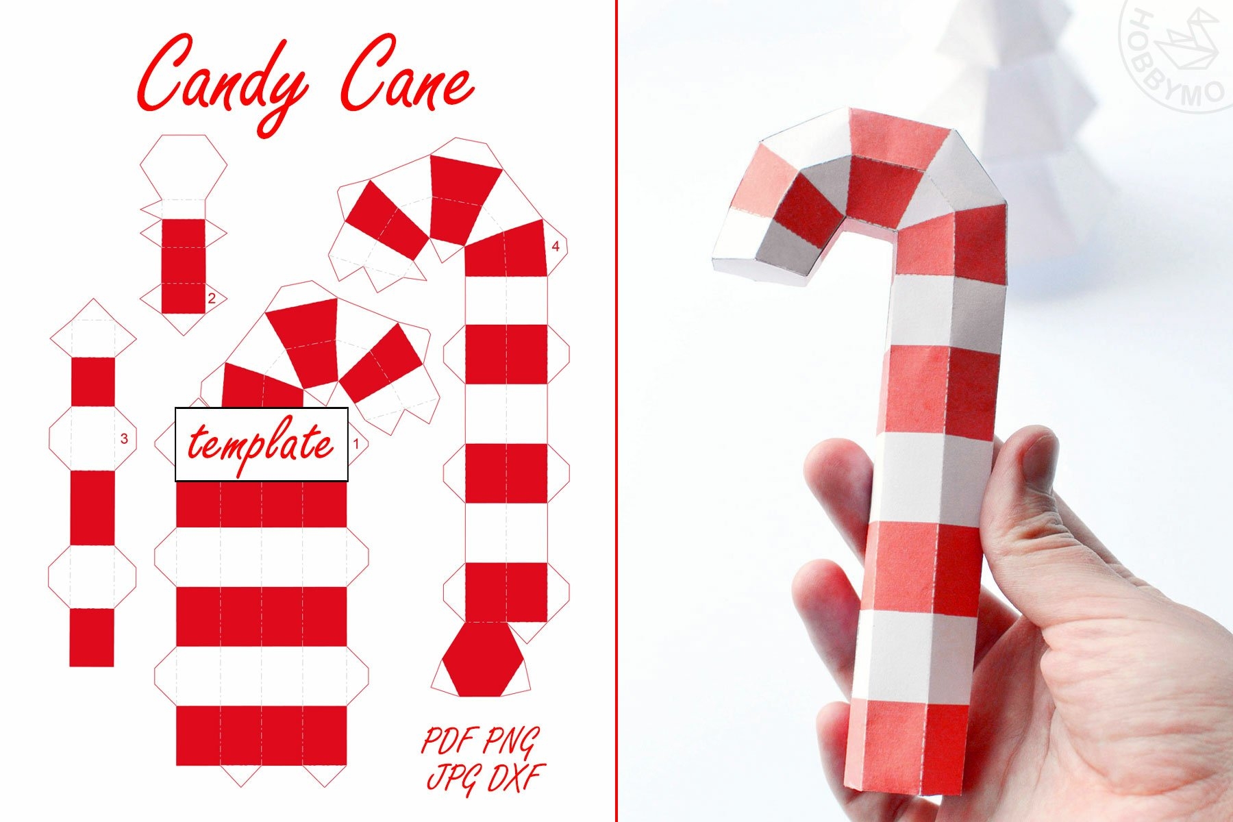 DIY Paper Candy Cane Printable PDF Template DIY Paper Candy Cane Printable PDF Template
