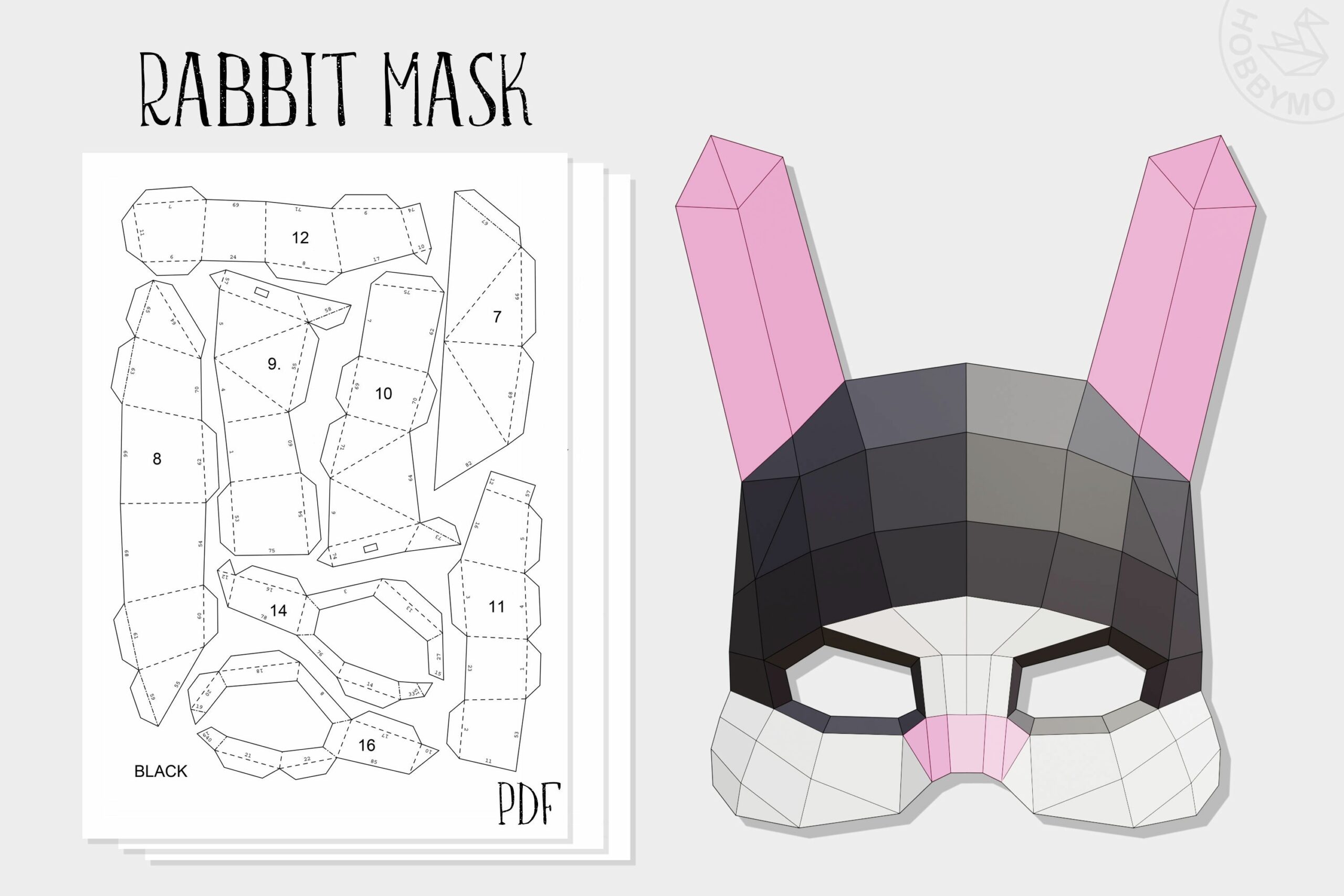 DIY Paper Rabbit Mask Papercraft Printable PDF