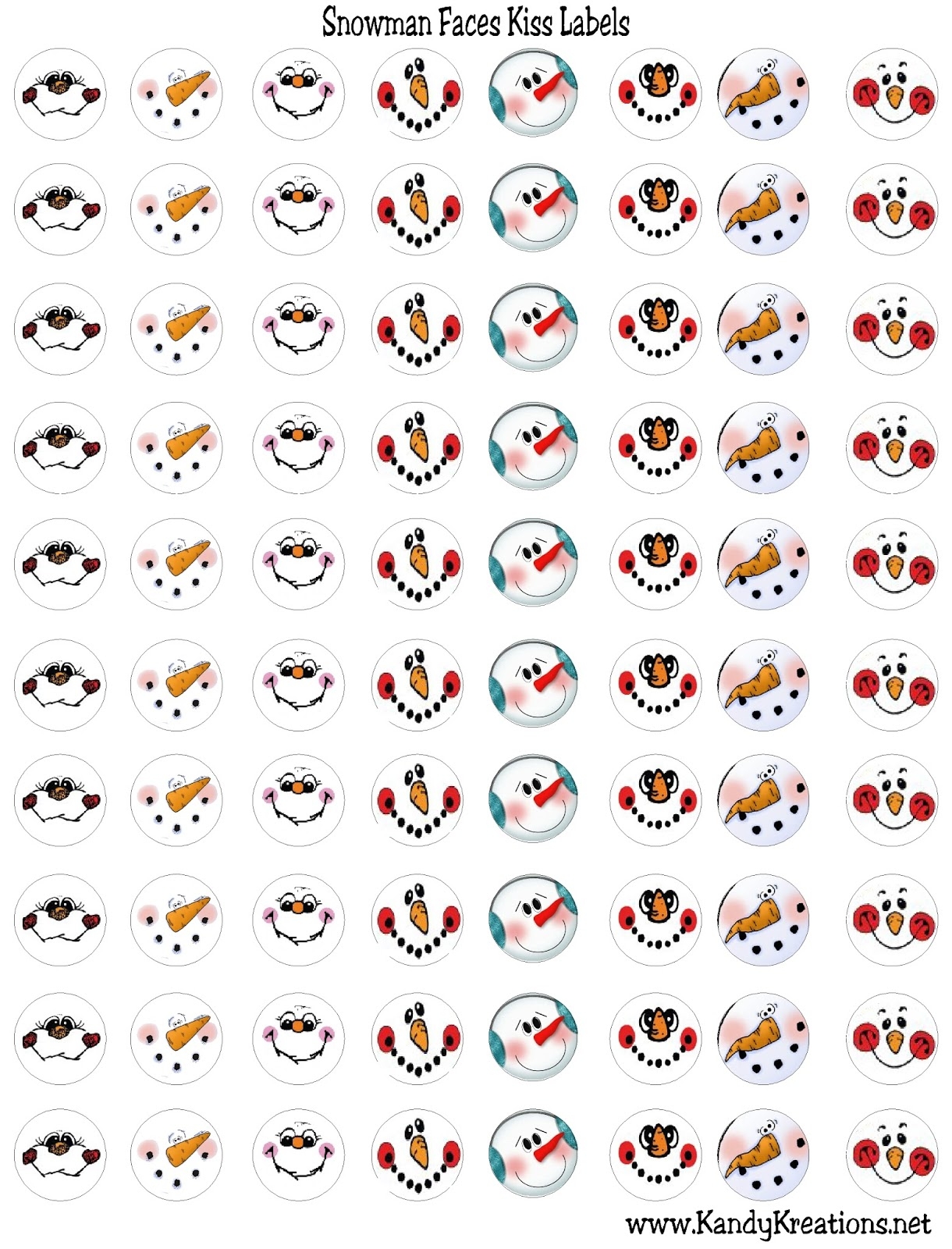DIY Party Mom Snowman Faces Kiss Label Free Printable