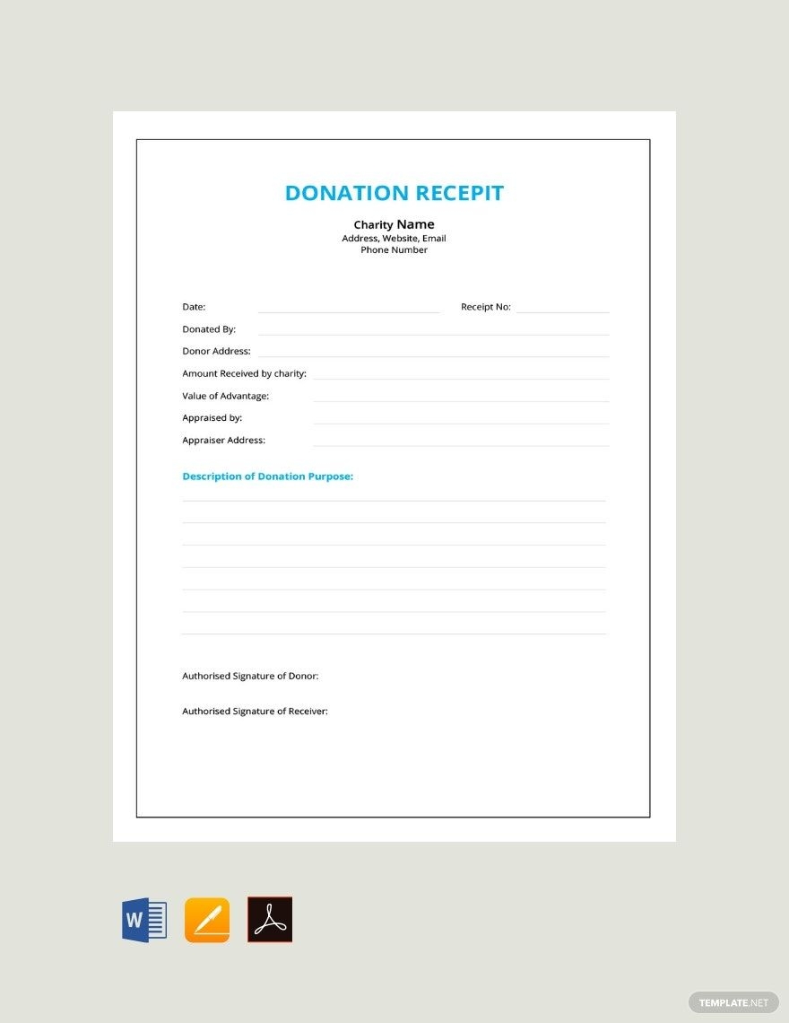 Donation Receipt Template In Excel Word PDF Pages Download 
