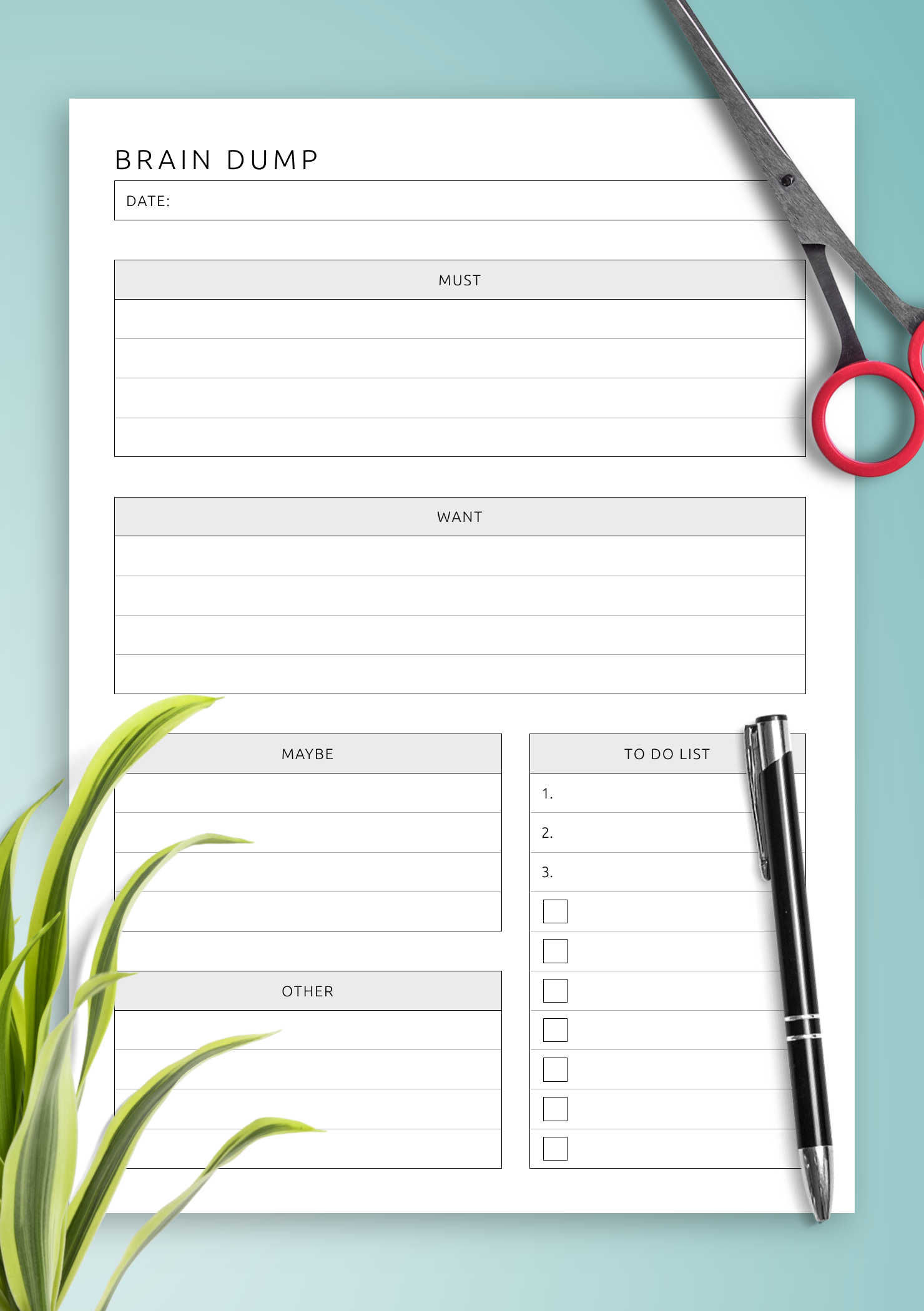 Free Printable Brain Dump Template Free Printable Brain Dump Template