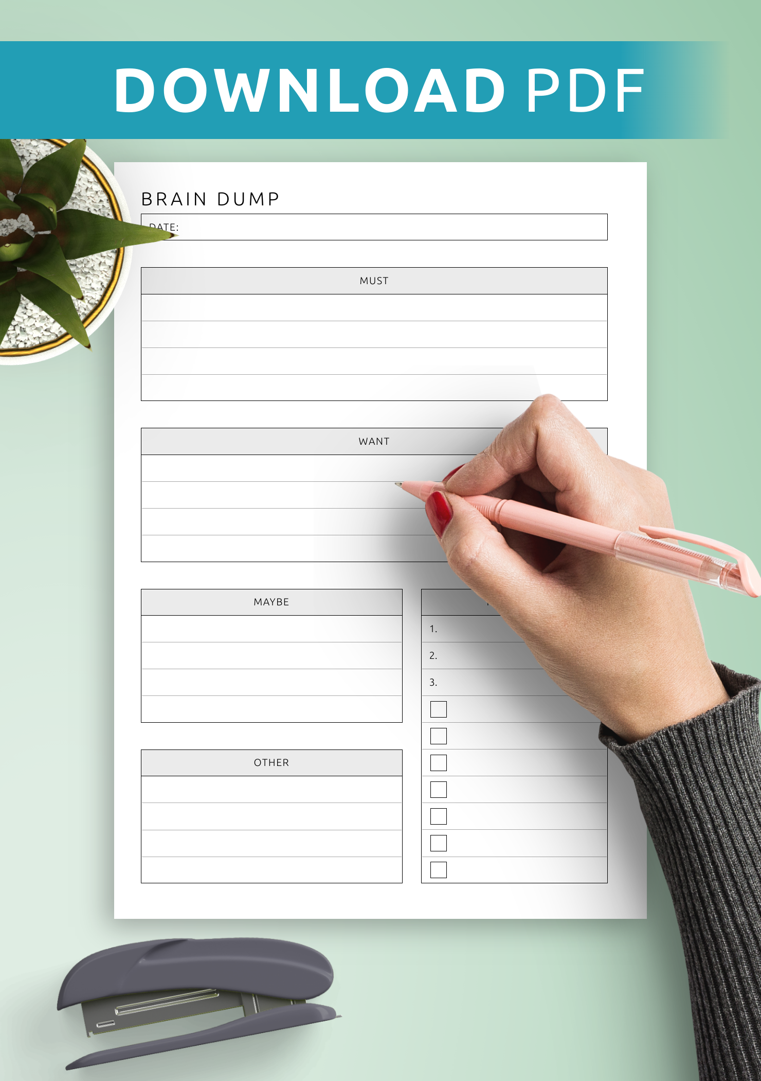 Download Printable Brain Dump Template PDF Download Printable Brain Dump Template PDF