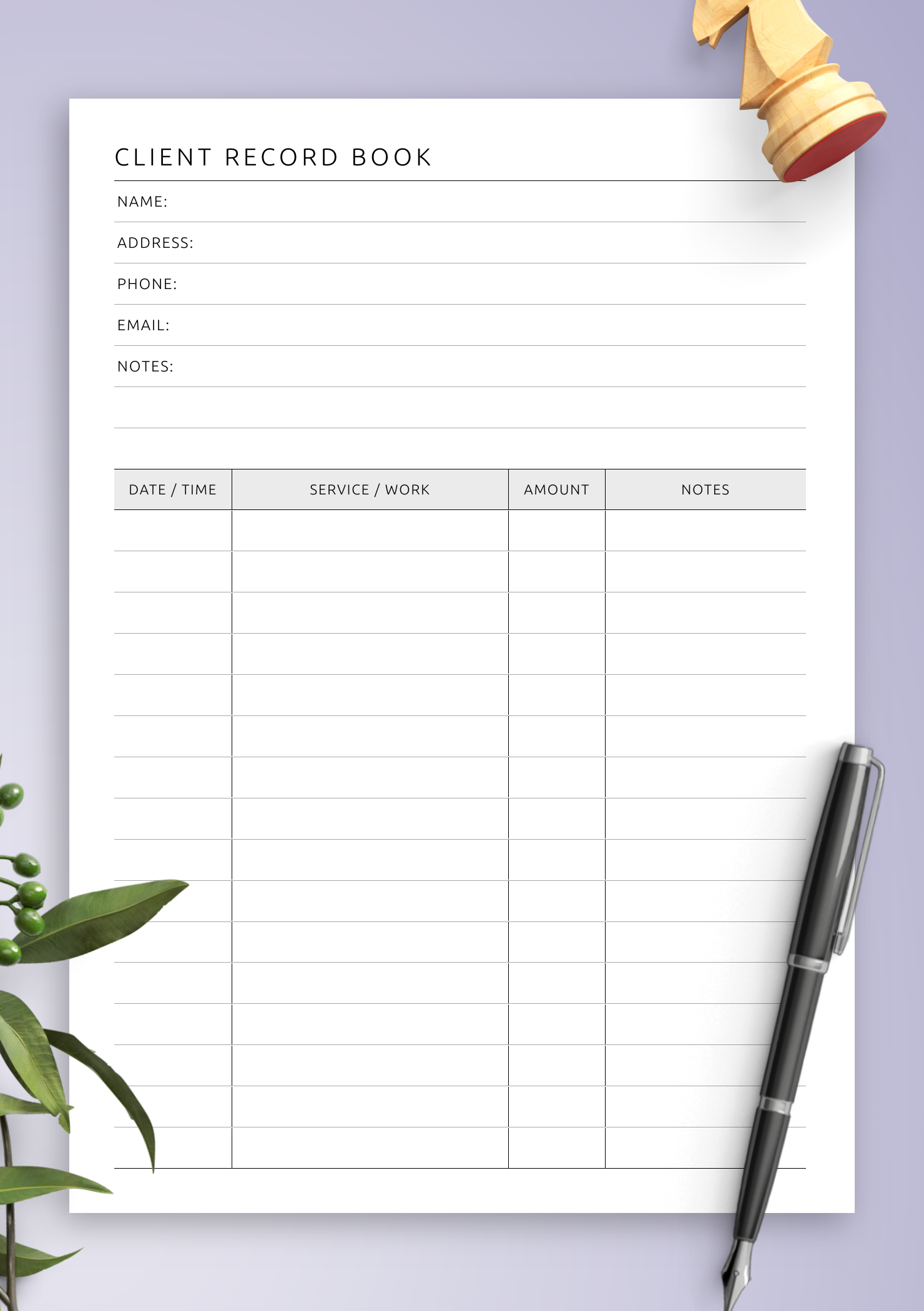 Download Printable Client Record Book Template PDF