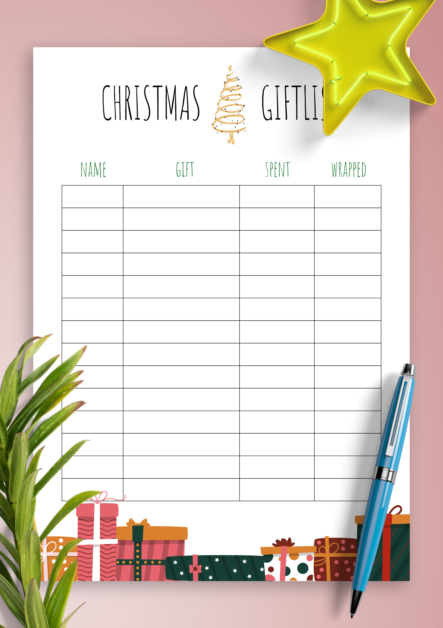 Download Printable Simple Bright Christmas Gift List PDF Download Printable Simple Bright Christmas Gift List PDF