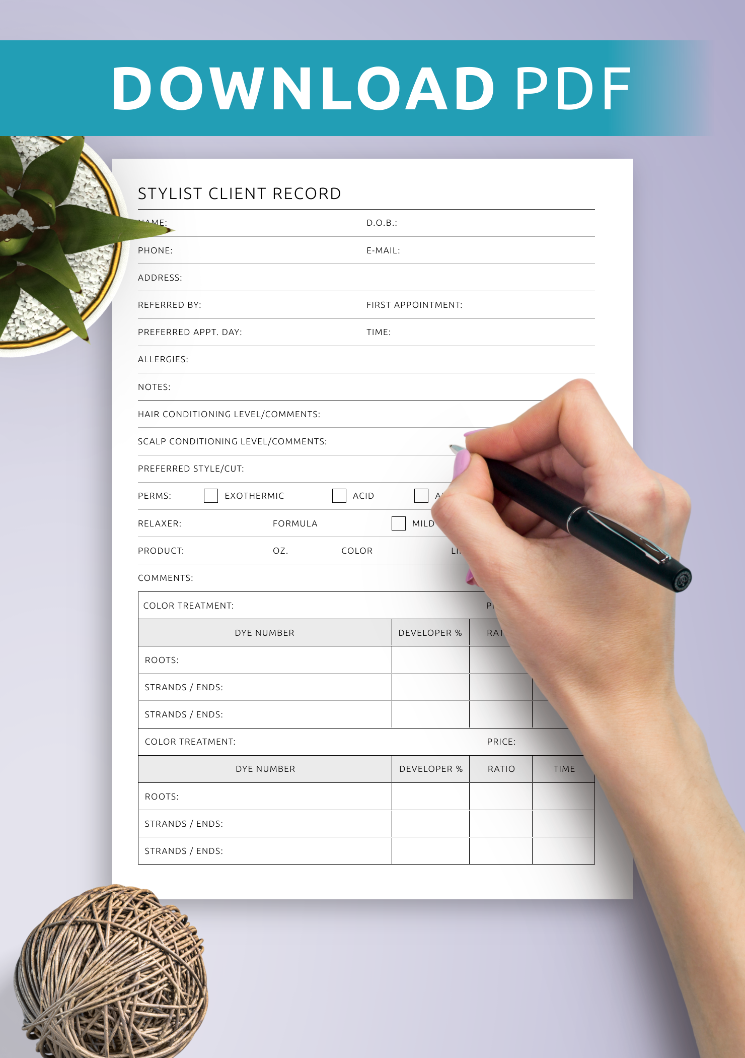 Download Printable Stylist Client Record PDF Download Printable Stylist Client Record PDF