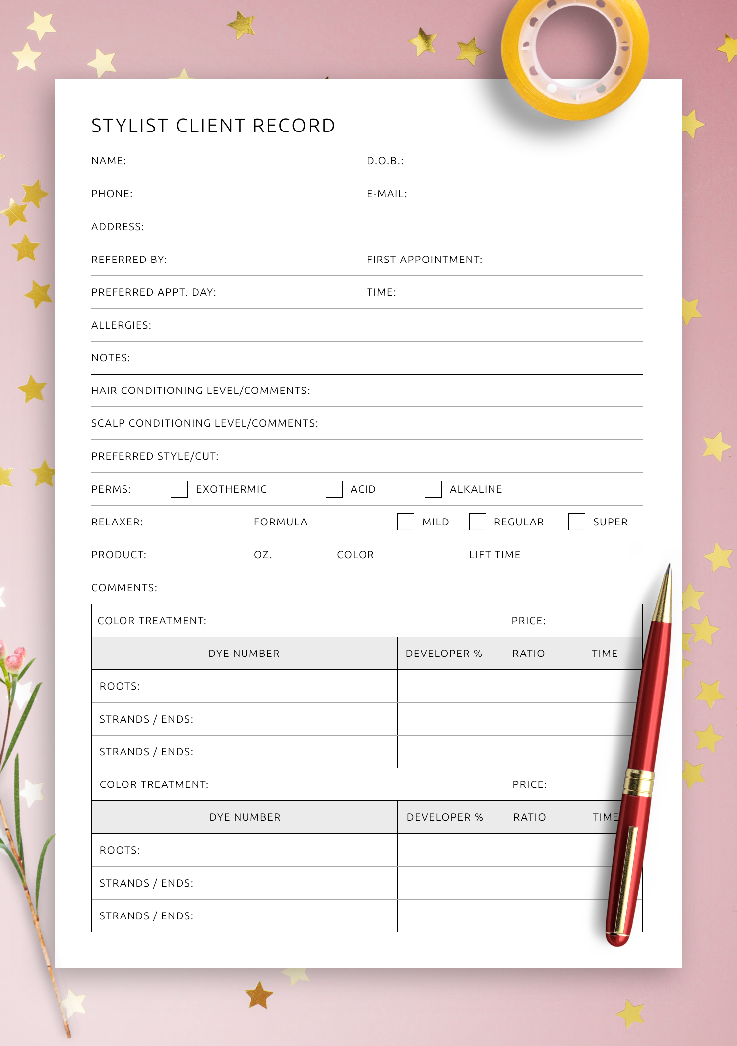 Download Printable Stylist Client Record PDF Download Printable Stylist Client Record PDF